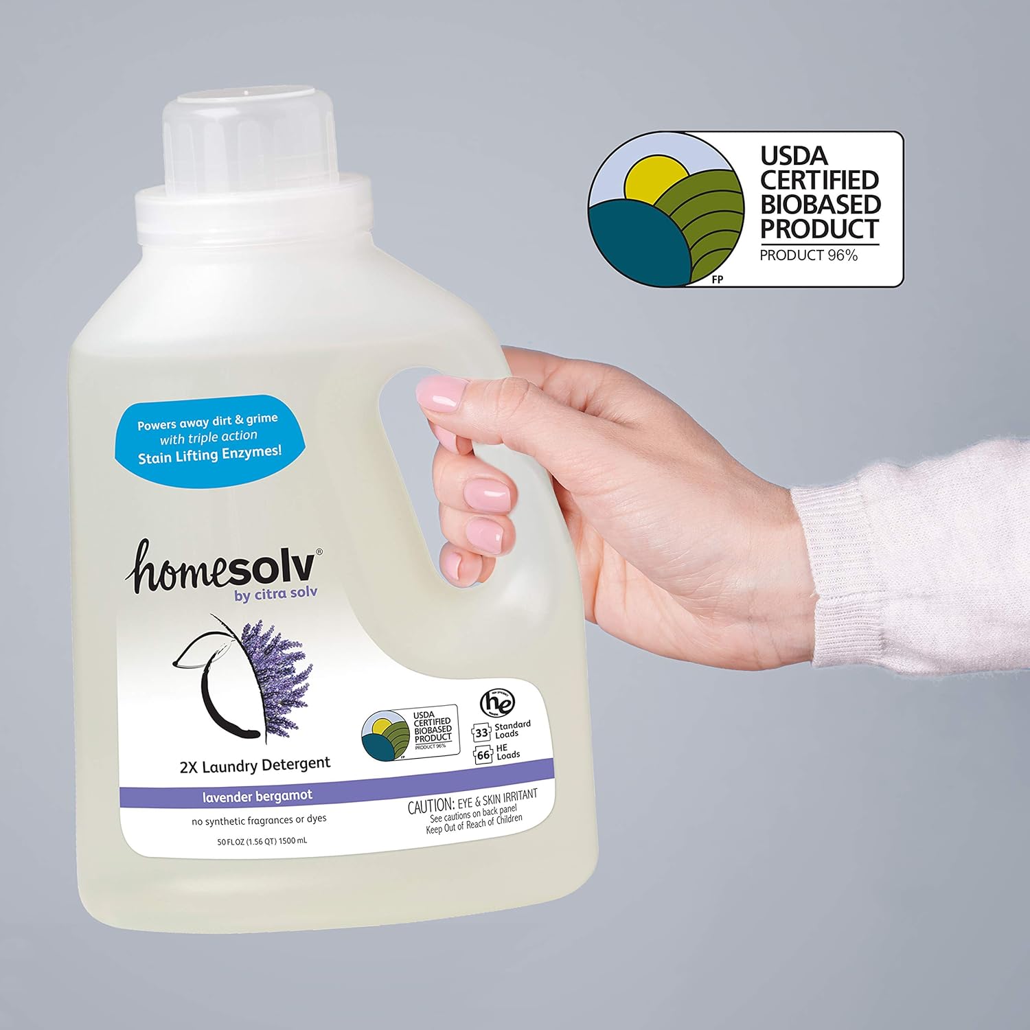 Homesolv – Detergente líquido para ropa HE 2X, lavanda bergamota, 50 onzas líquidas (paquete de 6)
