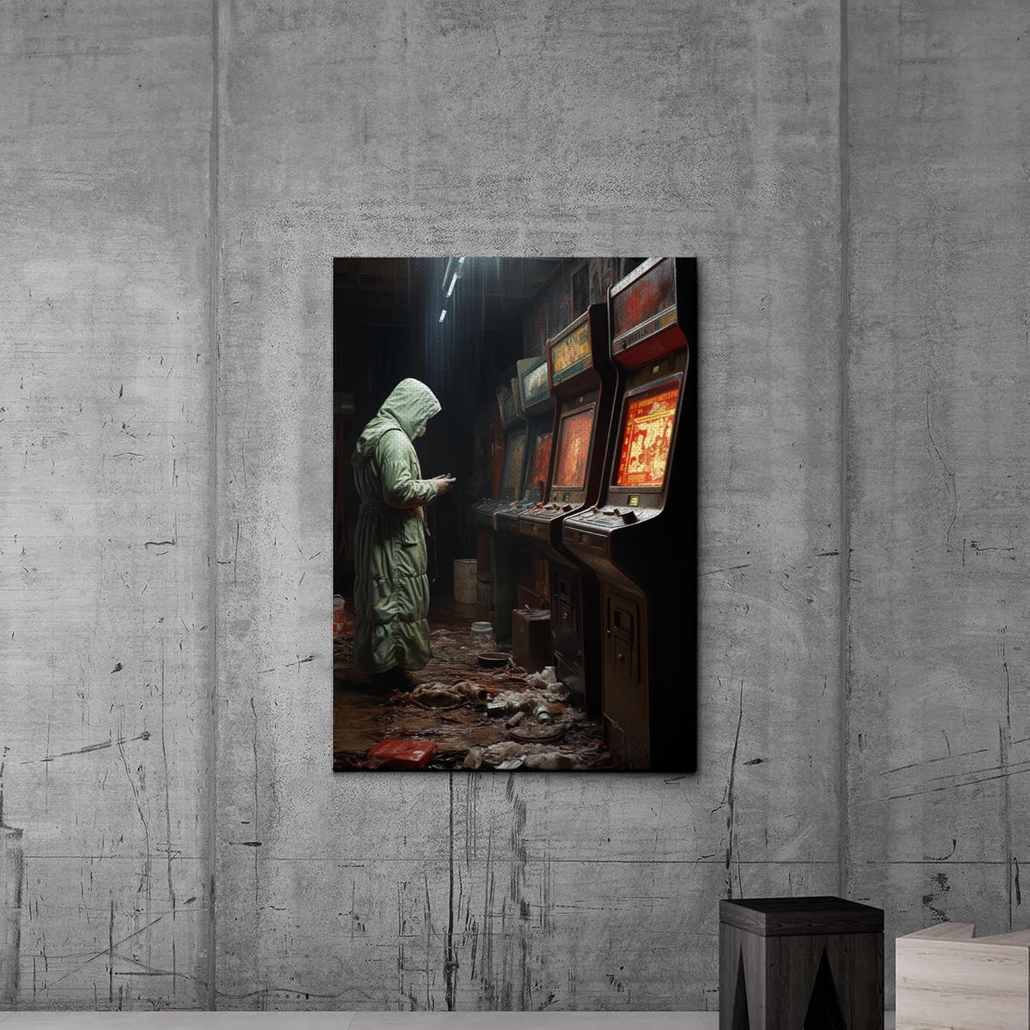 Ghost in an Abandoned Arcade, Nostalgia Poster, Art Poster Print, Dark Academia, Gothic Retro., Canvas Prints, Wall Decor