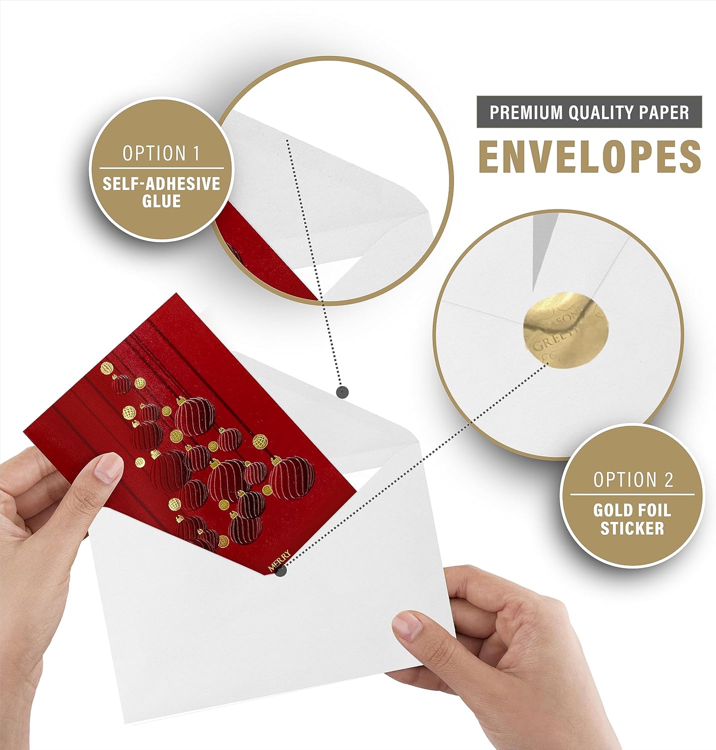 16 tarjetas de felicitación de Navidad con lámina dorada y relieve con sobres, color rojo oscuro, tarjetas de Navidad de 6.75 x 4.5 pulgadas con