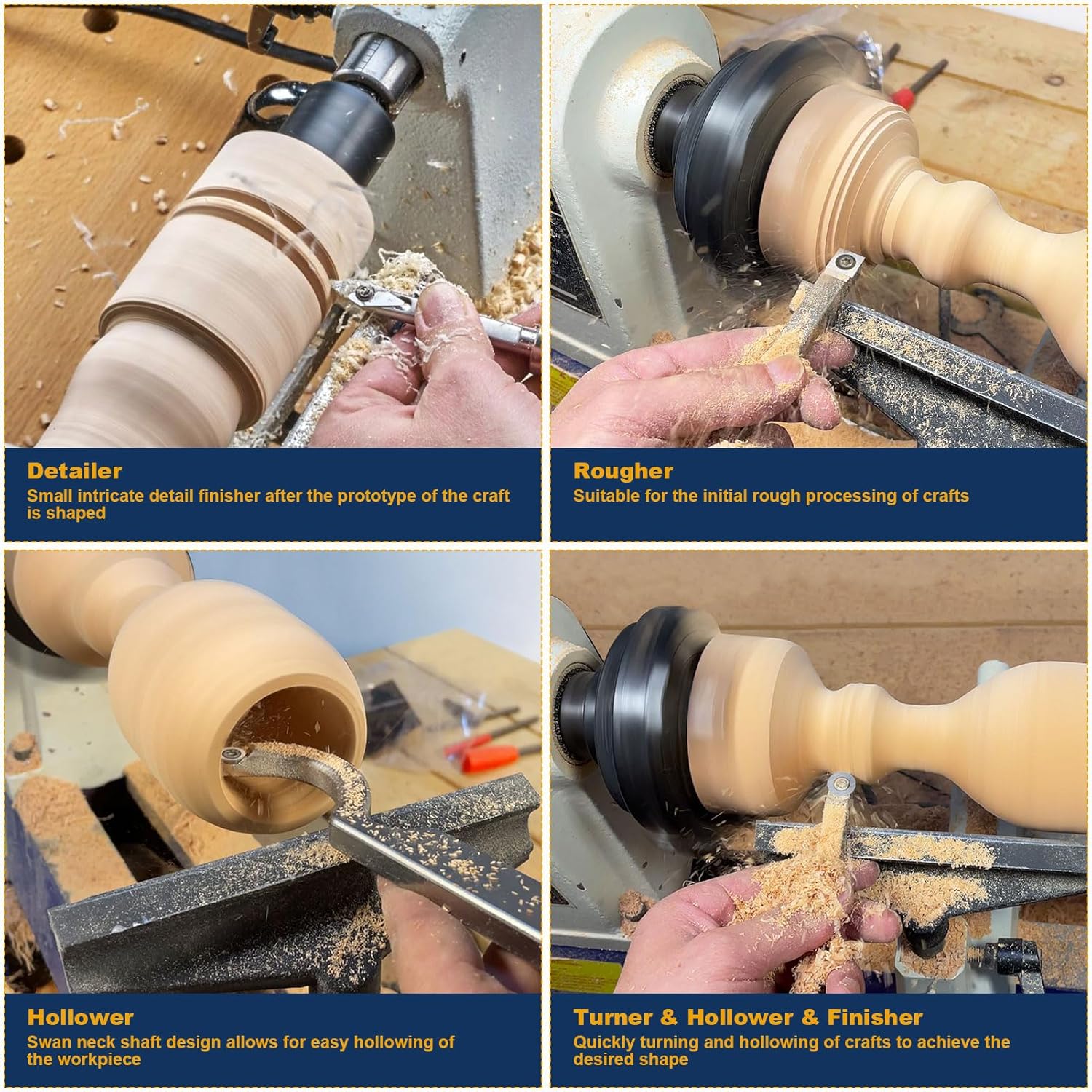 Juego de herramientas de torneado de madera con punta de carburo, herramientas de torno de madera con 2 asas extraíbles y un conector ajustable,