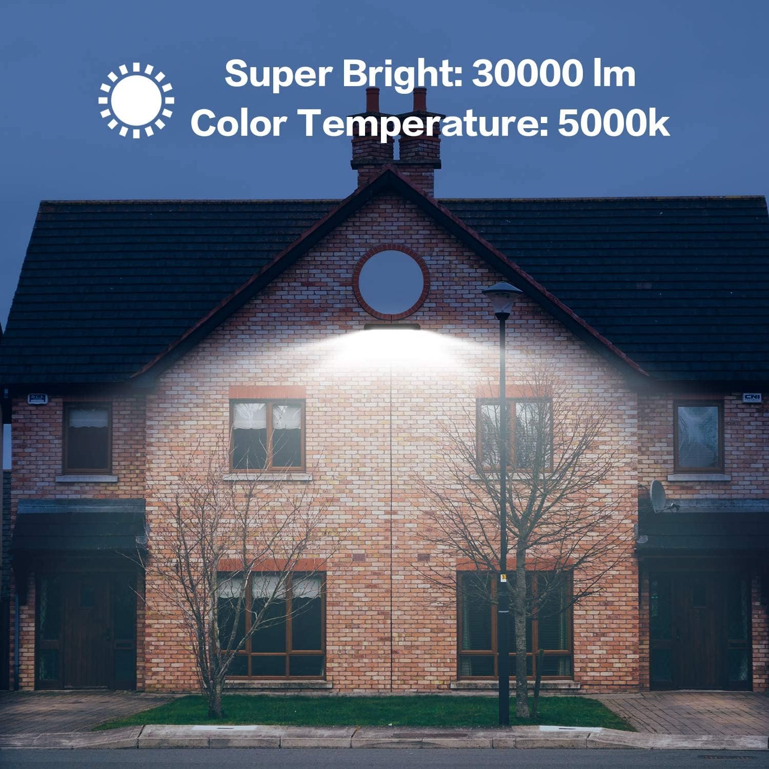 MORSEN Paquete de 2 luces LED de 300 W, luces de seguridad superbrillantes de 30000 lm, enchufe certificado UL, luz de inundación impermeable IP66