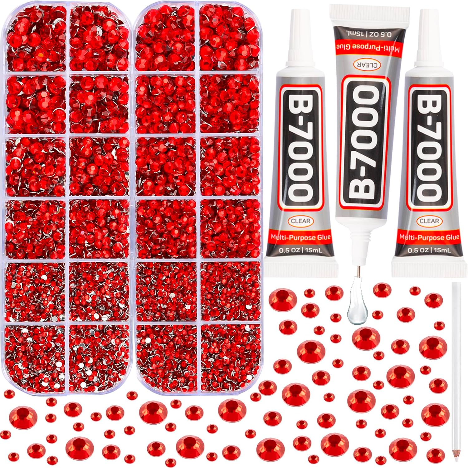 11000 diamantes de imitación rojos con pegamento b7000 para manualidades, ropa, uñas, manualidades, zapatos, vasos, camiseta, piedras de rinestones