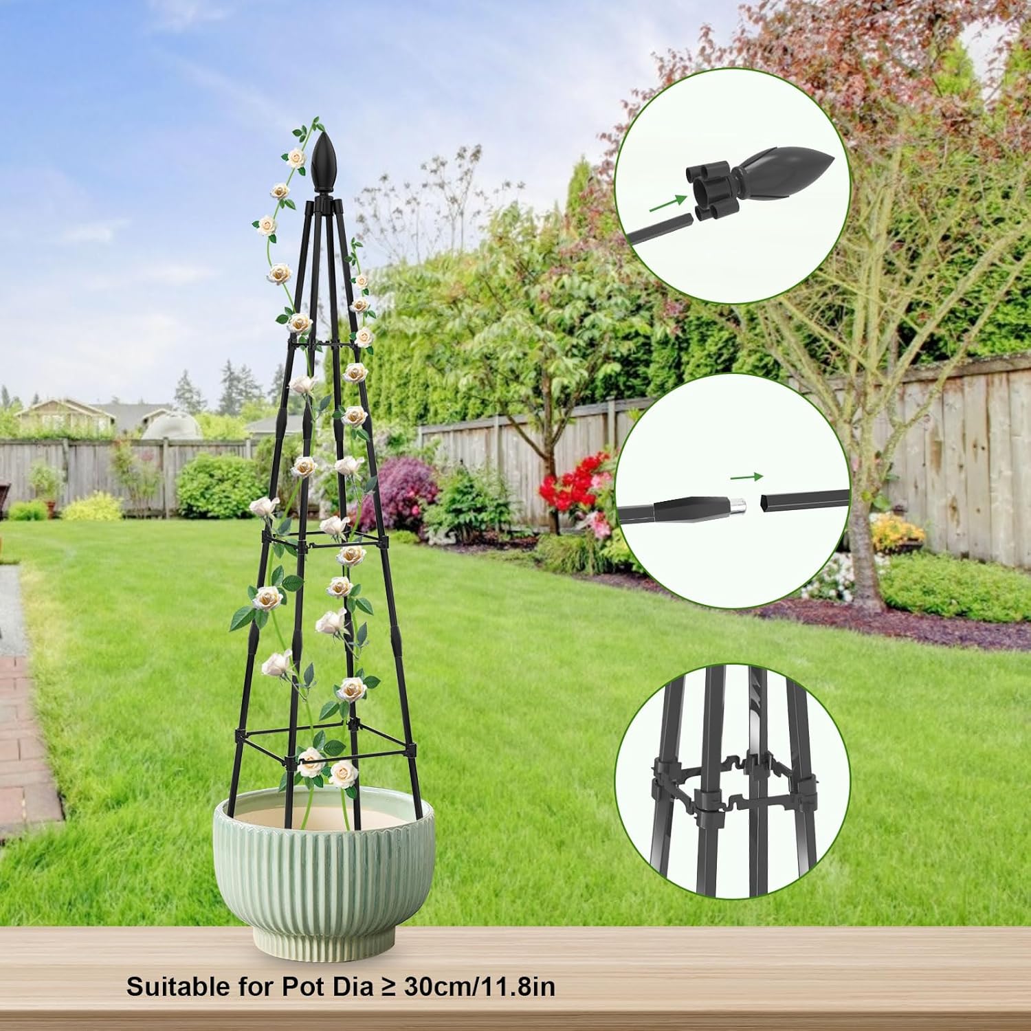 Enrejado de obelisco de jardín para plantas trepadoras, enrejado de jardín de 4 pies, enrejado de metal de obelisco de jardín, jaula de tomate