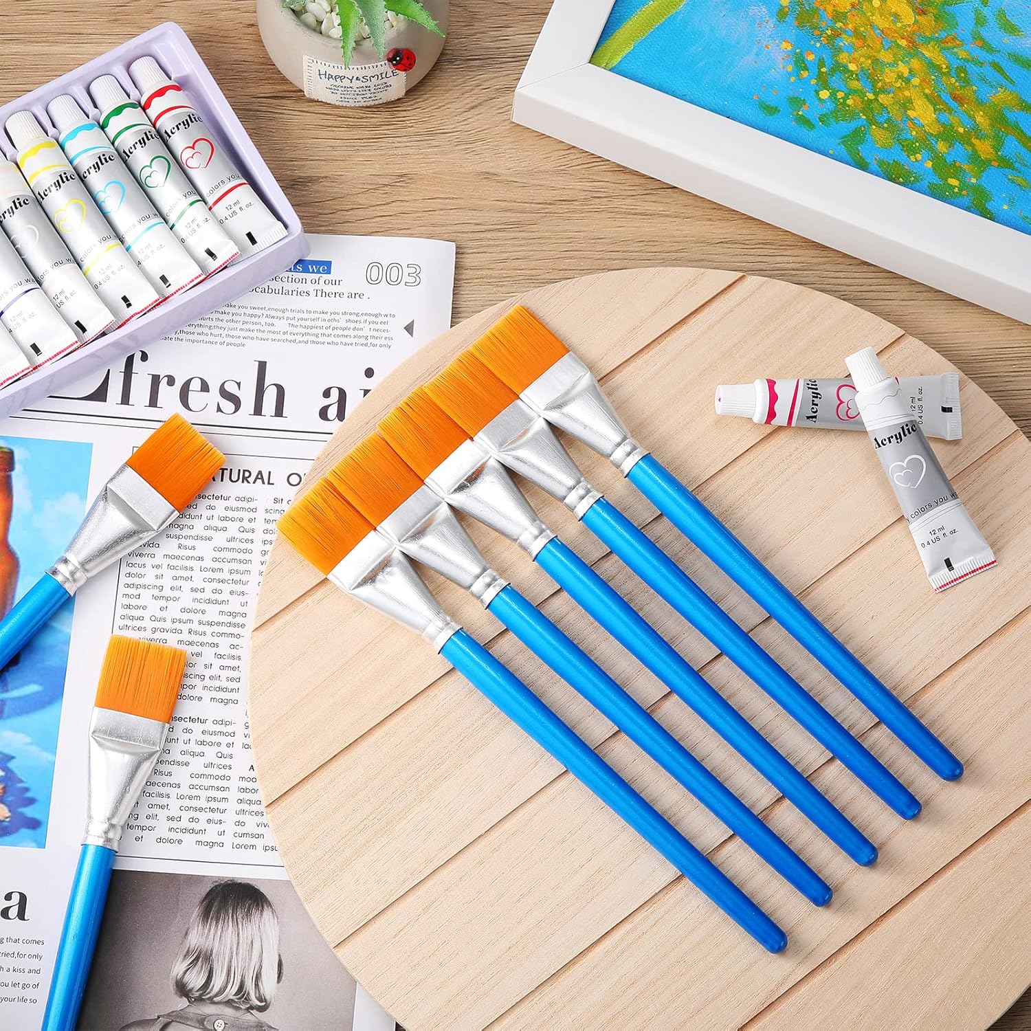 120 Pieces 1 Inch Flat Paint Brushes Acrylic Paint Brush Artist Craft Paint Brushes Watercolor Small Brush Bulk Painting Brush Art Detail Oil Brush
