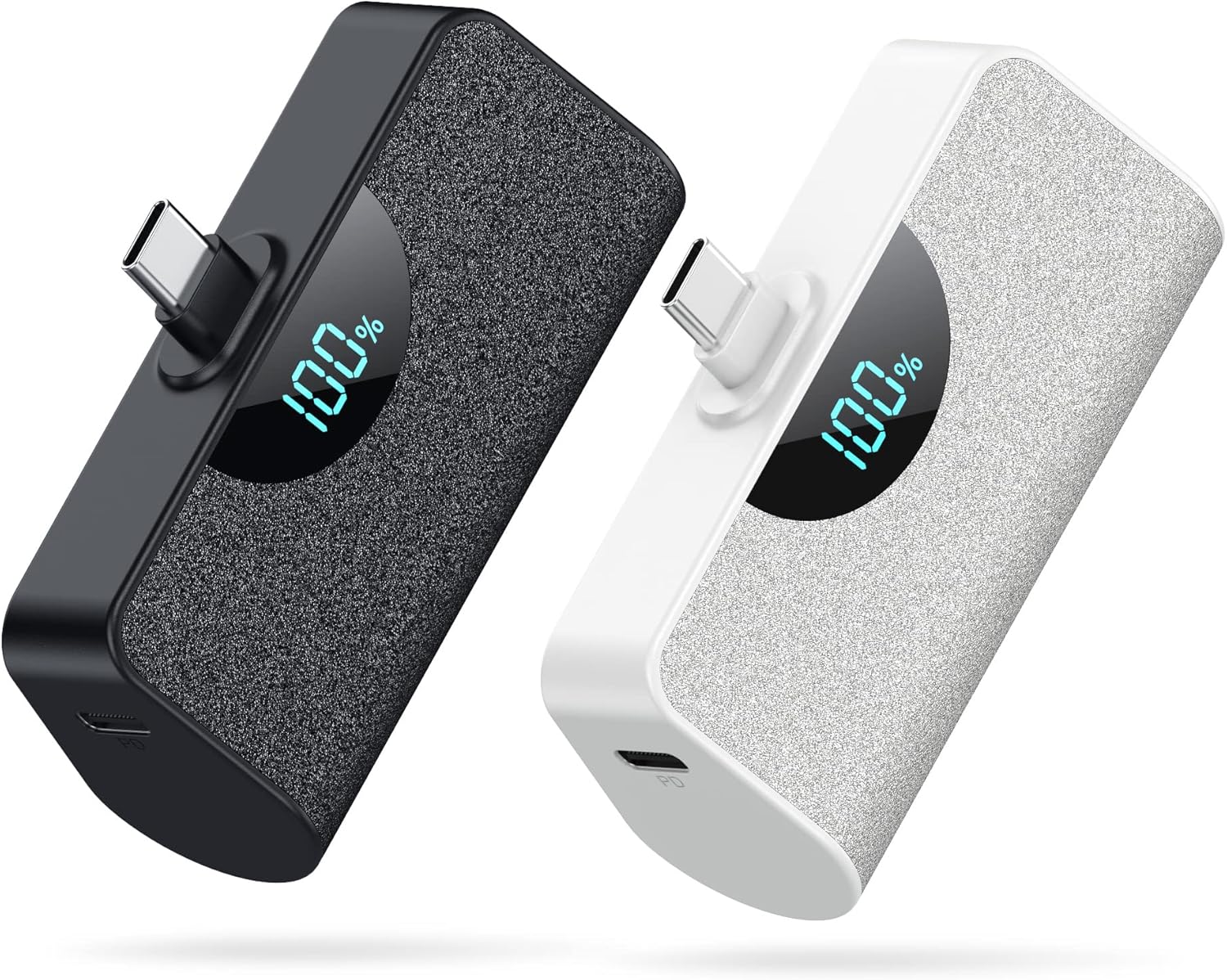 Paquete de 2 Mini cargador portátil USB-C Power Bank 5200mAh, pantalla LCD de 15 W PD de carga rápida, cargador de respaldo compatible con iPhone