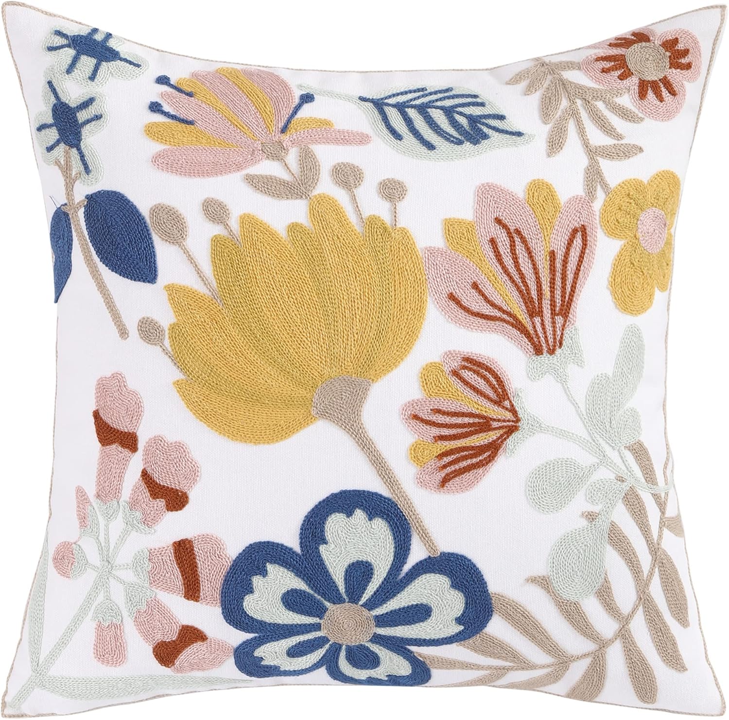 Holibeat Juego de 2 fundas de almohada con patrón floral bordado de primavera de 18 x 18 pulgadas, fundas de almohada para sofá, cama, sala de