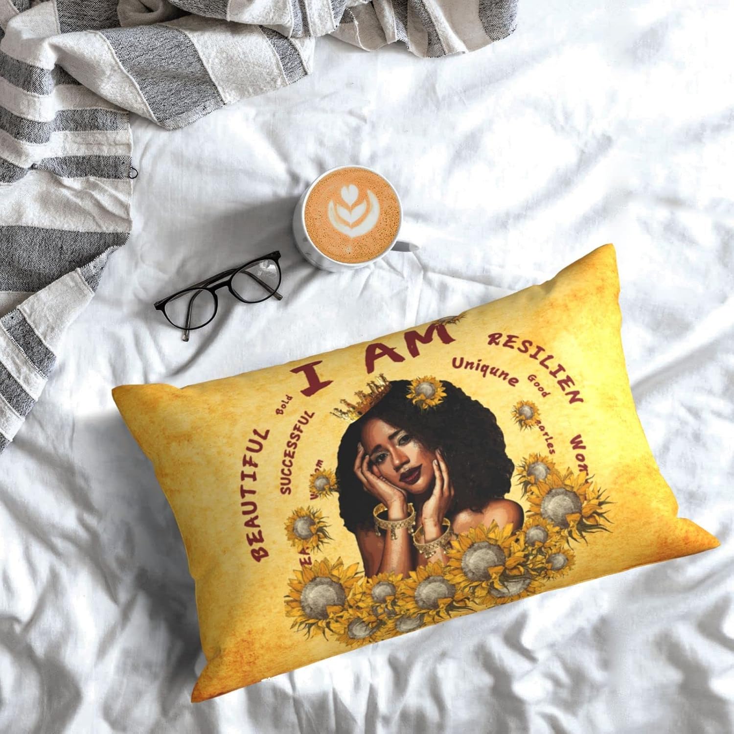 Fundas de almohada para cama de niña africana con cremallera oculta, funda de almohada lumbar, tamaño Queen estándar de 20 x 30 pulgadas para