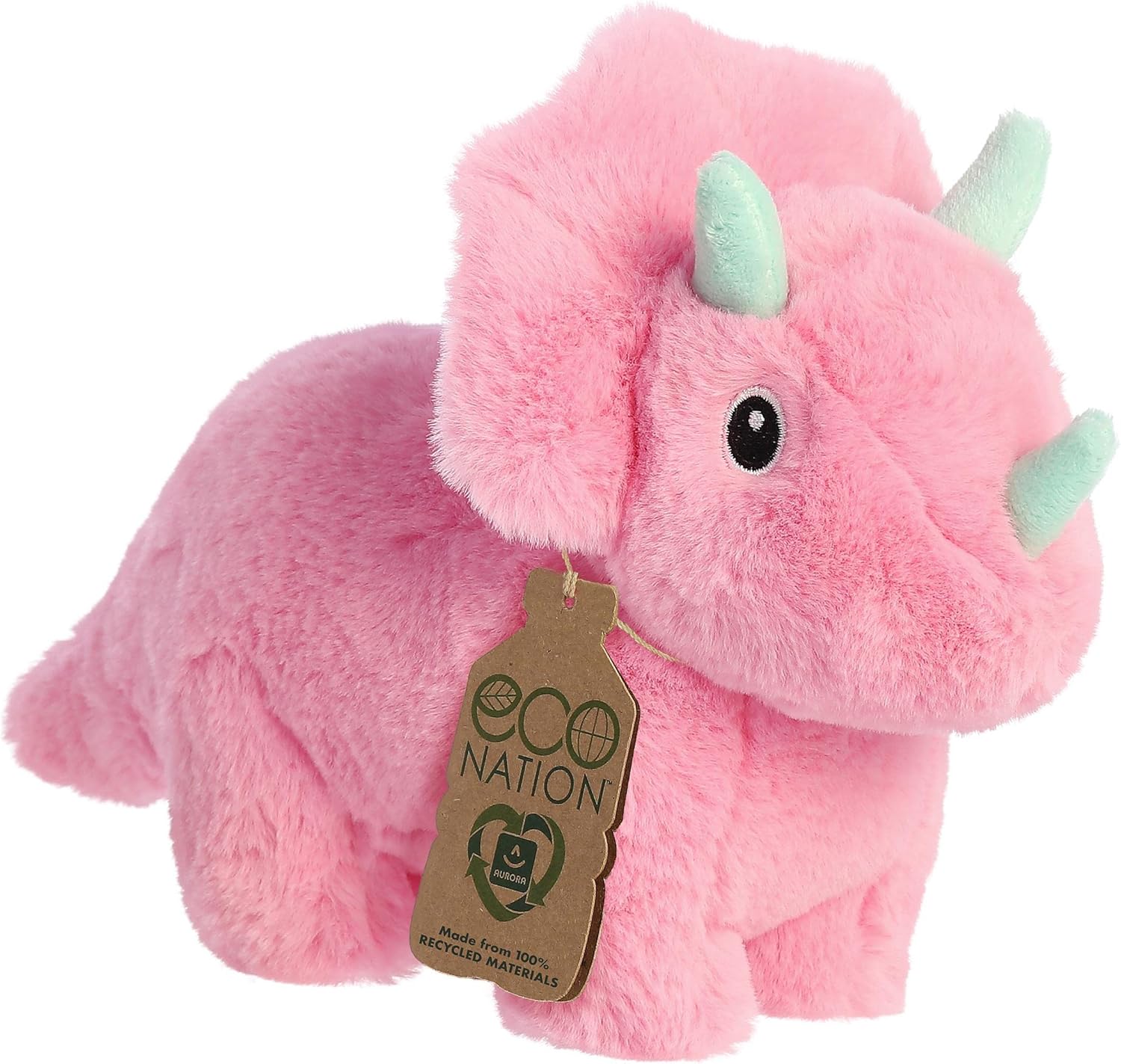 Aurora Eco-Friendly Eco Nation – Animal de peluche ecológico, hecho con materiales reciclados, Trix Triceratops color rosa, 8 pulgadas