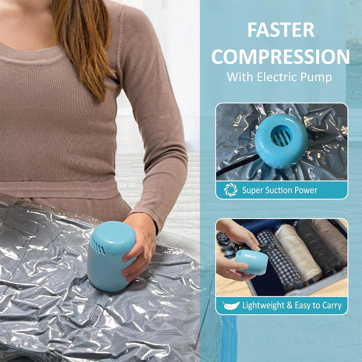 Bolsas de almacenamiento al vacío con bomba eléctrica, 10 bolsas de sellado al vacío con bomba, bolsas de sellado al vacío para ropa, edredones,