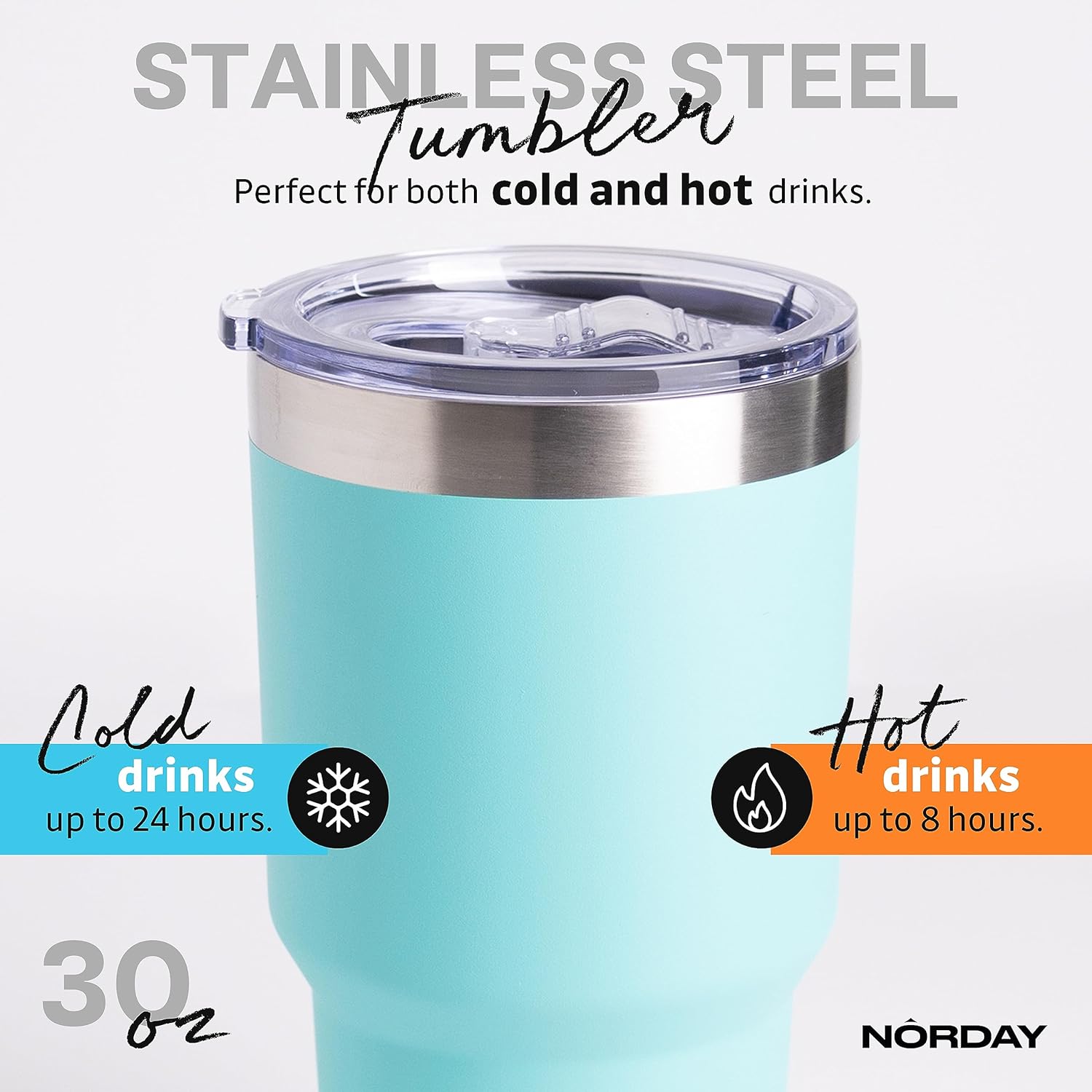 NORDAY Vaso con tapa, 30 onzas, con aislamiento acuático, vasos de acero inoxidable, doble pared aislada al vacío, taza de café de viaje para