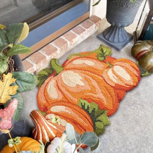 Tapete de calabaza de Acción de Gracias, 31 x 22 pulgadas, antideslizante, lavable, tapete de bienvenida para puerta de otoño, para interiores y Tapete de calabaza de Acción de Gracias, 31 x 22 pulgadas, antideslizante, lavable, tapete de bienvenida para puerta de otoño, para interiores y
