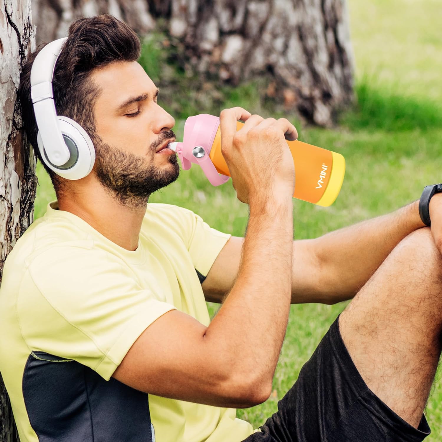 Botella de agua, botella de agua aislada con popote y bota, botella de agua de acero inoxidable para deportes y viajes, termo aislado para hombres,