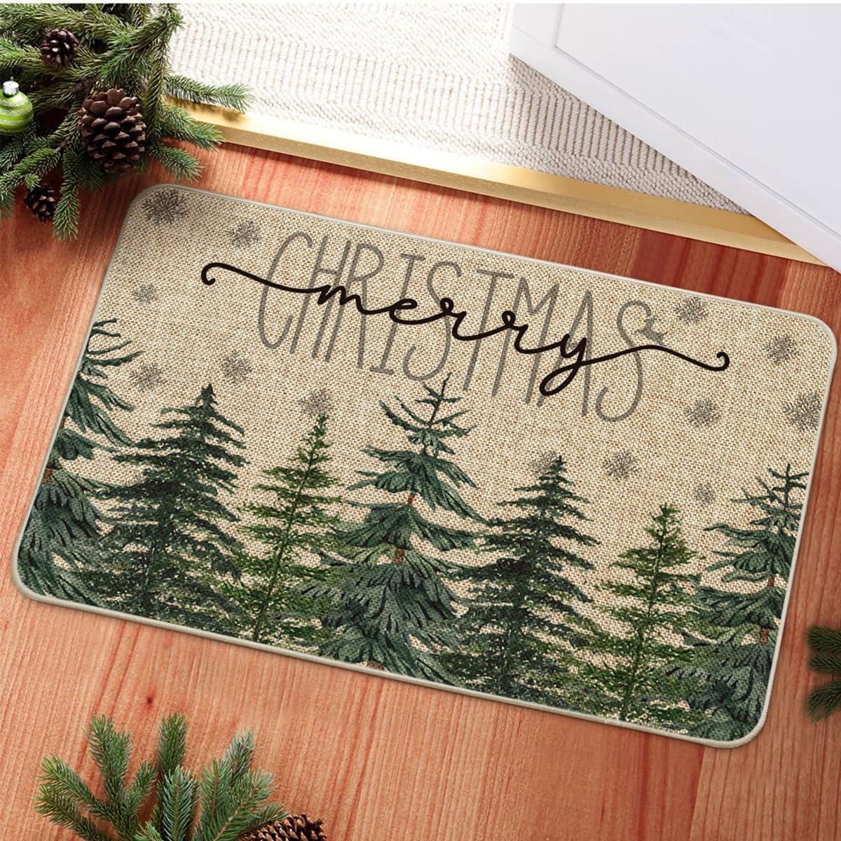 Artoid Mode Tapete decorativo con diseño de copos de nieve y copos de nieve con texto en inglés “Merry Christmas”, de temporada de invierno,