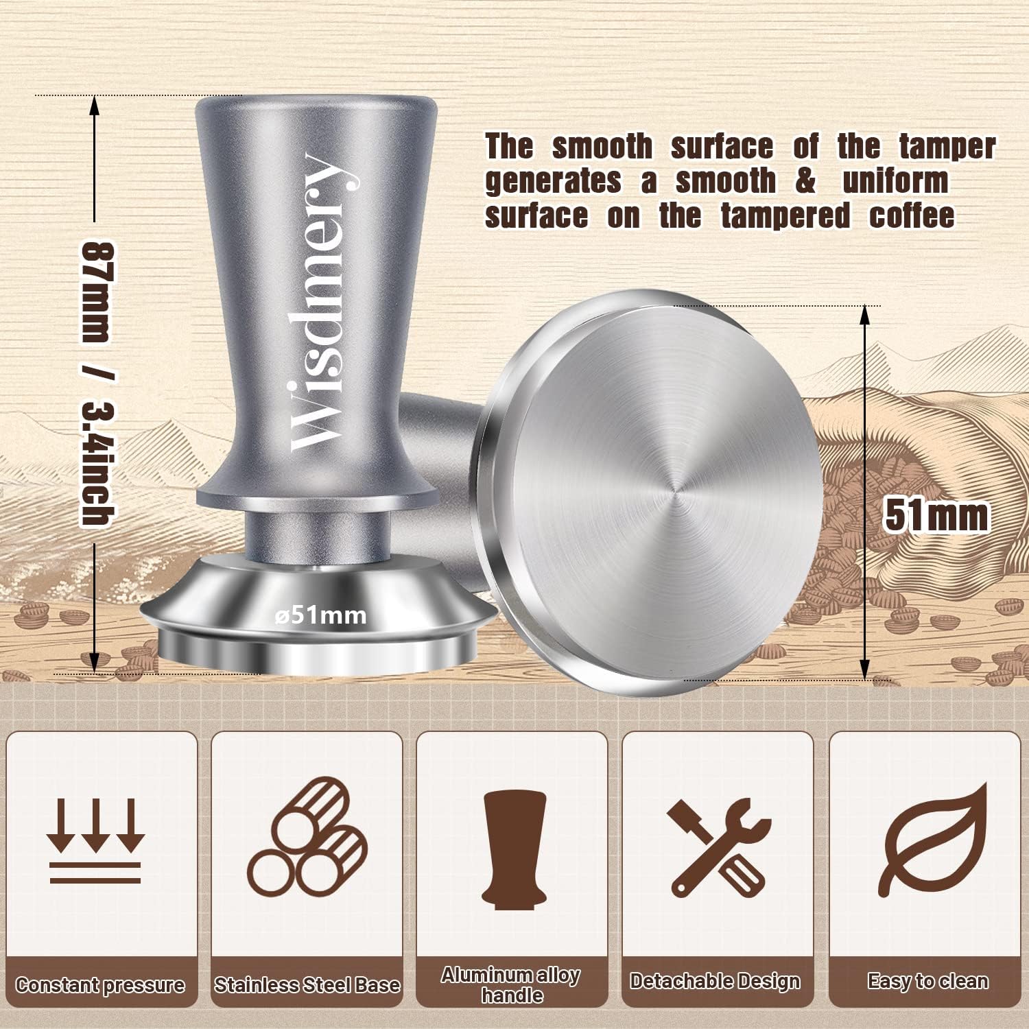 Wisdmery Manipulador de espresso de 2.008 in para máquina de café, accesorios de cesta portafiltro sin fondo, filtro de papel reutilizable de