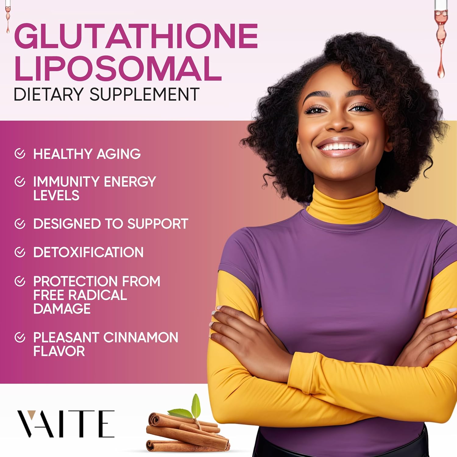 VAITE Complejo de glutatión liposomal gotas líquidas de alta absorción con potente apoyo inmunológico antioxidante, fórmula sin OMG
