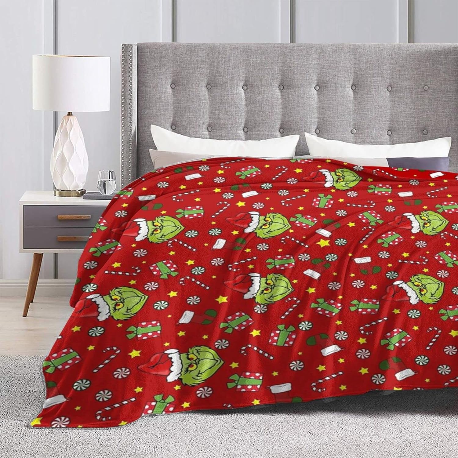 Grinnch – Manta de Navidad con texto en inglés “How to Stole Christmas”, ultra suave, de microforro polar, duradera, para Halloween, manta suave y