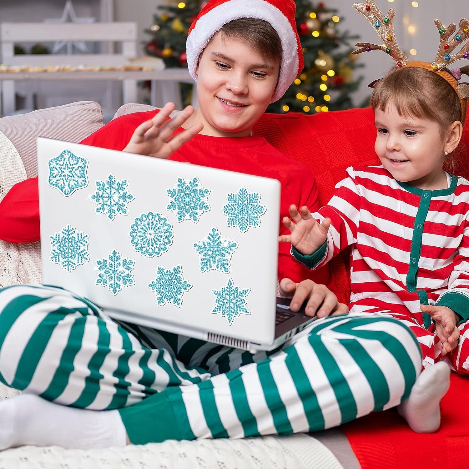 16 piezas de Navidad Wniter copo de nieve pintura de diamante imán de nevera de copo de nieve imán de nevera DIY pintura de diamante kit de arte de