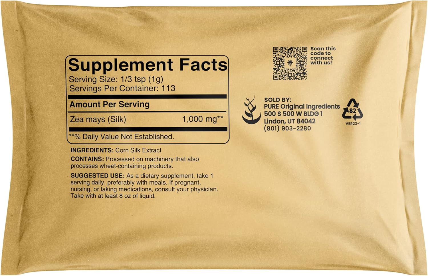 Pure Original Ingredients Suplemento de hierbas con extracto de seda de maíz (4 onzas), siempre puro, sin aditivos