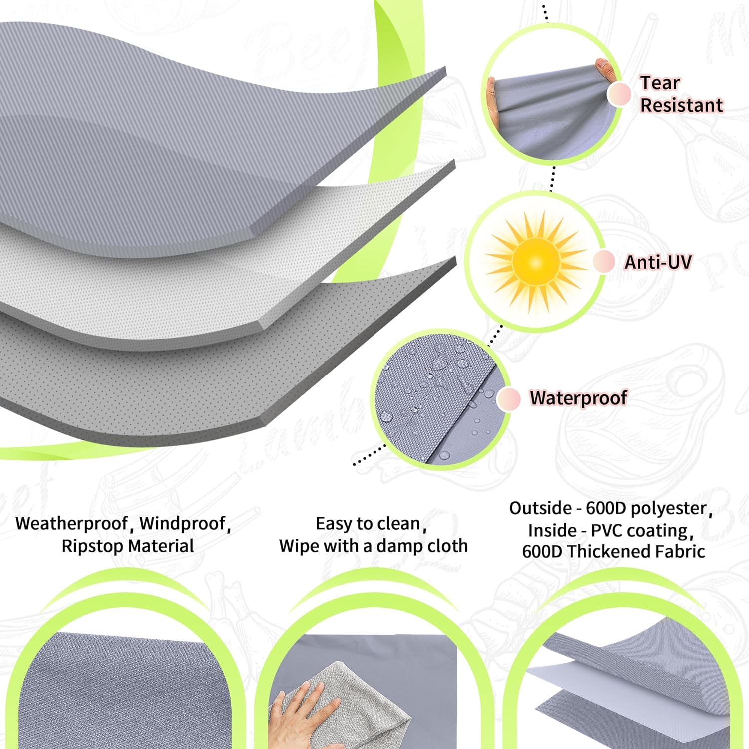 NEXCOVER Funda para parrilla de gas para barbacoa, cubierta impermeable de 50 pulgadas, cubierta de parrilla resistente al aire libre, material