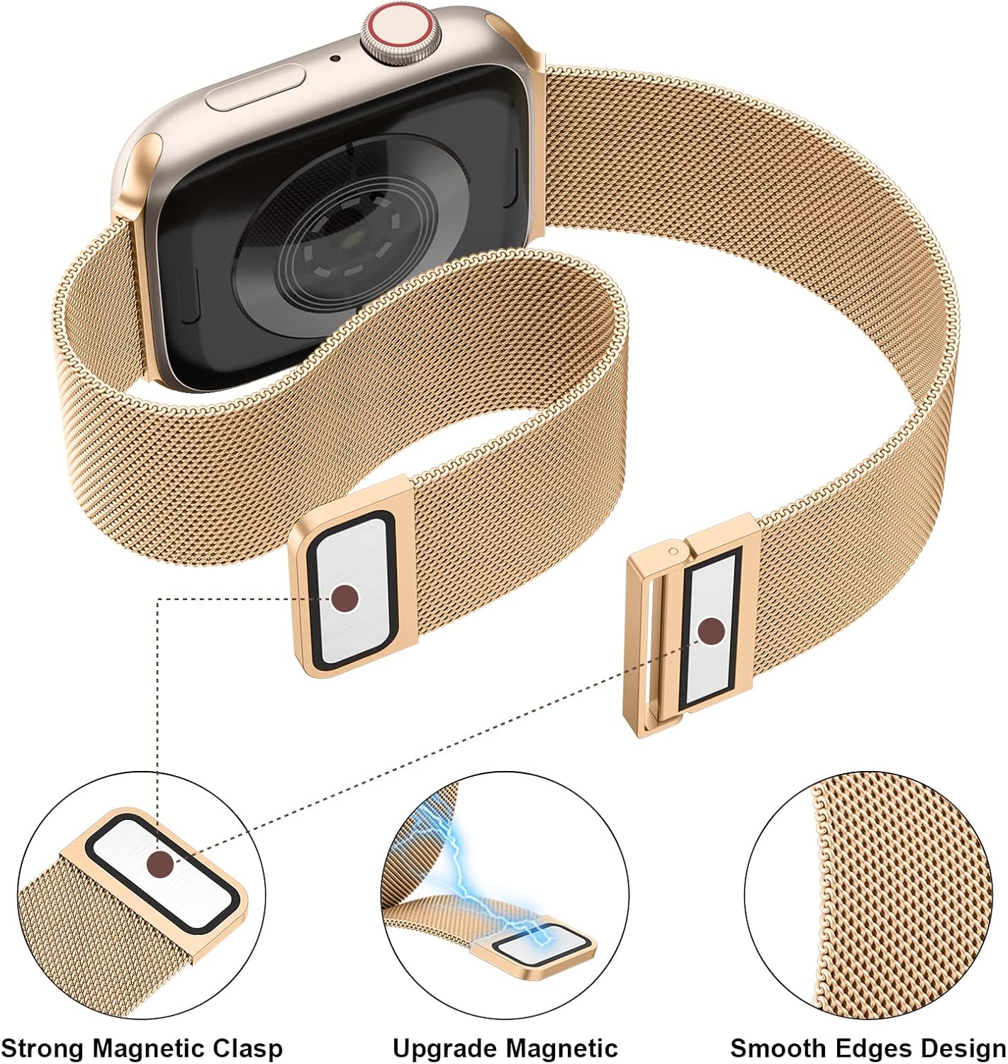 Vanjua Correa de metal compatible con correas de Apple Watch de 1.614 in 1.575 in 1.496 in 1.654 in 1.732 in 1.772 in 1.929 in, correa de repuesto