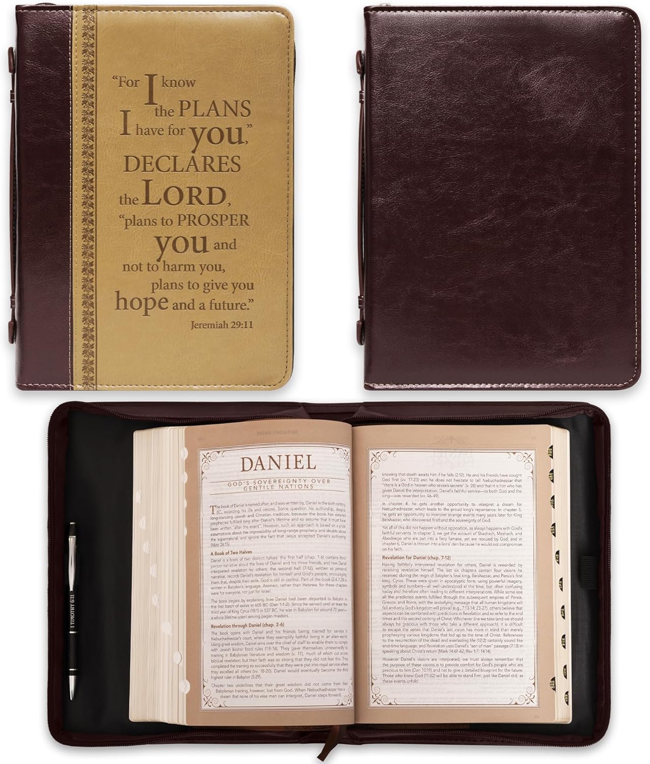 Christian Art Gifts Men’s Classic Bible Cover I Know The Plans Jeremiah 2911, BrownTan Faux Leather, XL Leather Bound