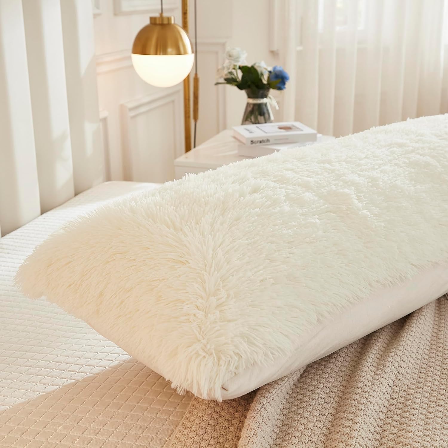 WERDIM Funda de almohada de pelo sintético lanudo y esponjoso de 21 x 54 pulgadas, fundas de almohada de terciopelo con cierre de botón, funda de