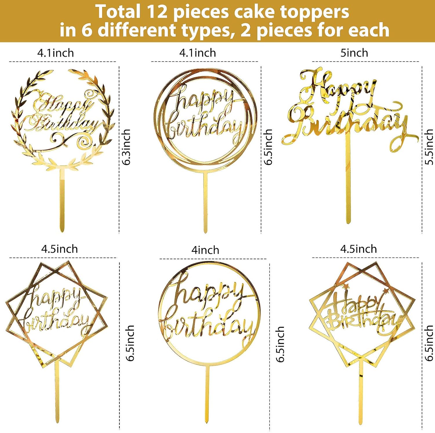 12 piezas de acrílico para decoración de pastel de cumpleaños, decoración de cupcakes de cumpleaños, decoración para fiesta de cumpleaños, pasteles,