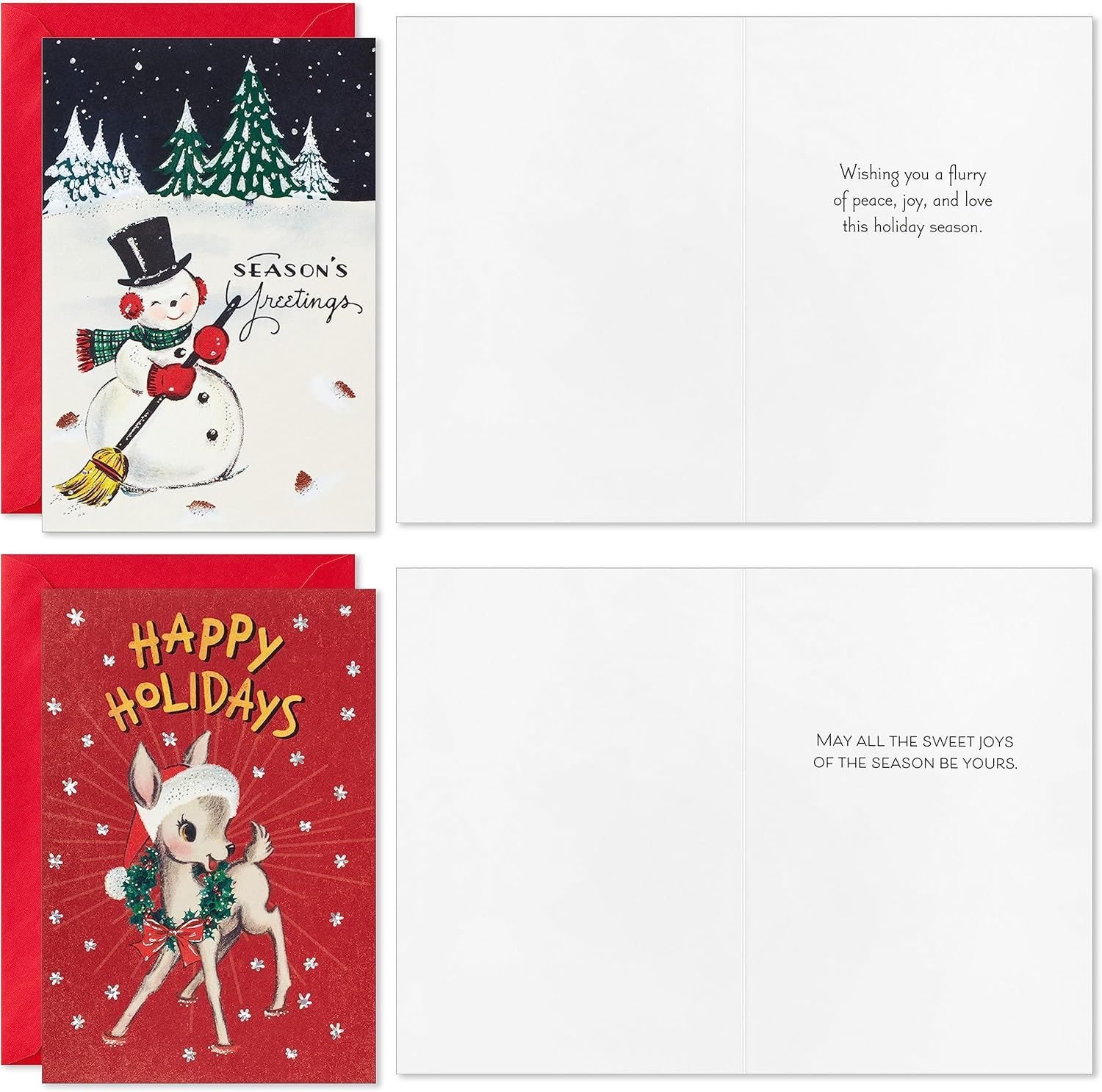 Hallmark Surtido de tarjetas navideñas vintage (36 tarjetas y sobres) Papá Noel retro, trenes de juguete, muñecos de nieve, árboles