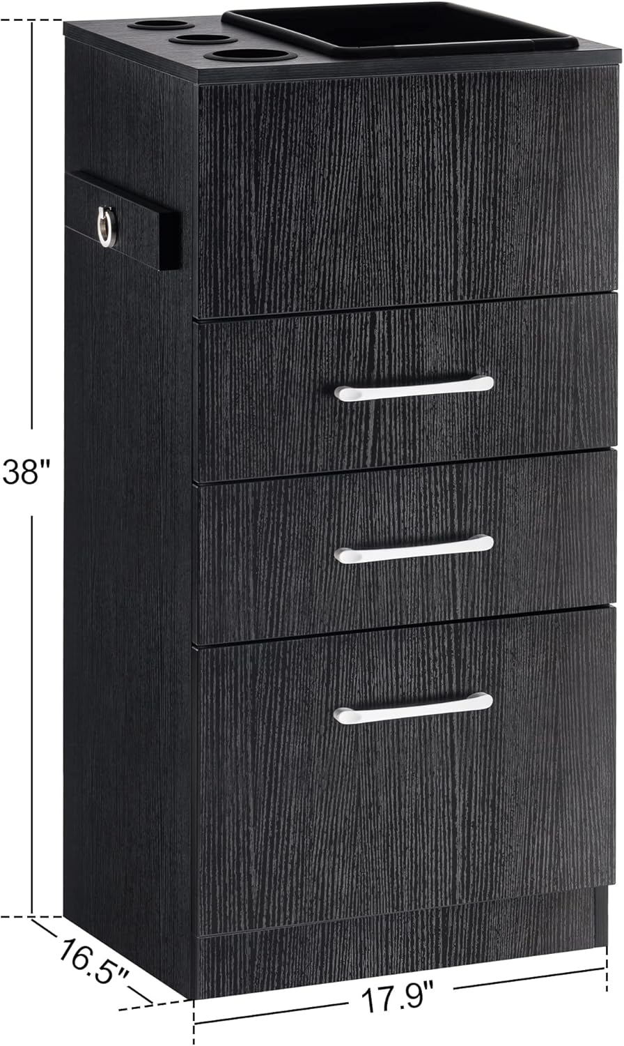BarberPub Gabinete de almacenamiento de salón Beauty Locker Soporte para secador de pelo Estilista Equipo de spa con cajón 2035 (negro)