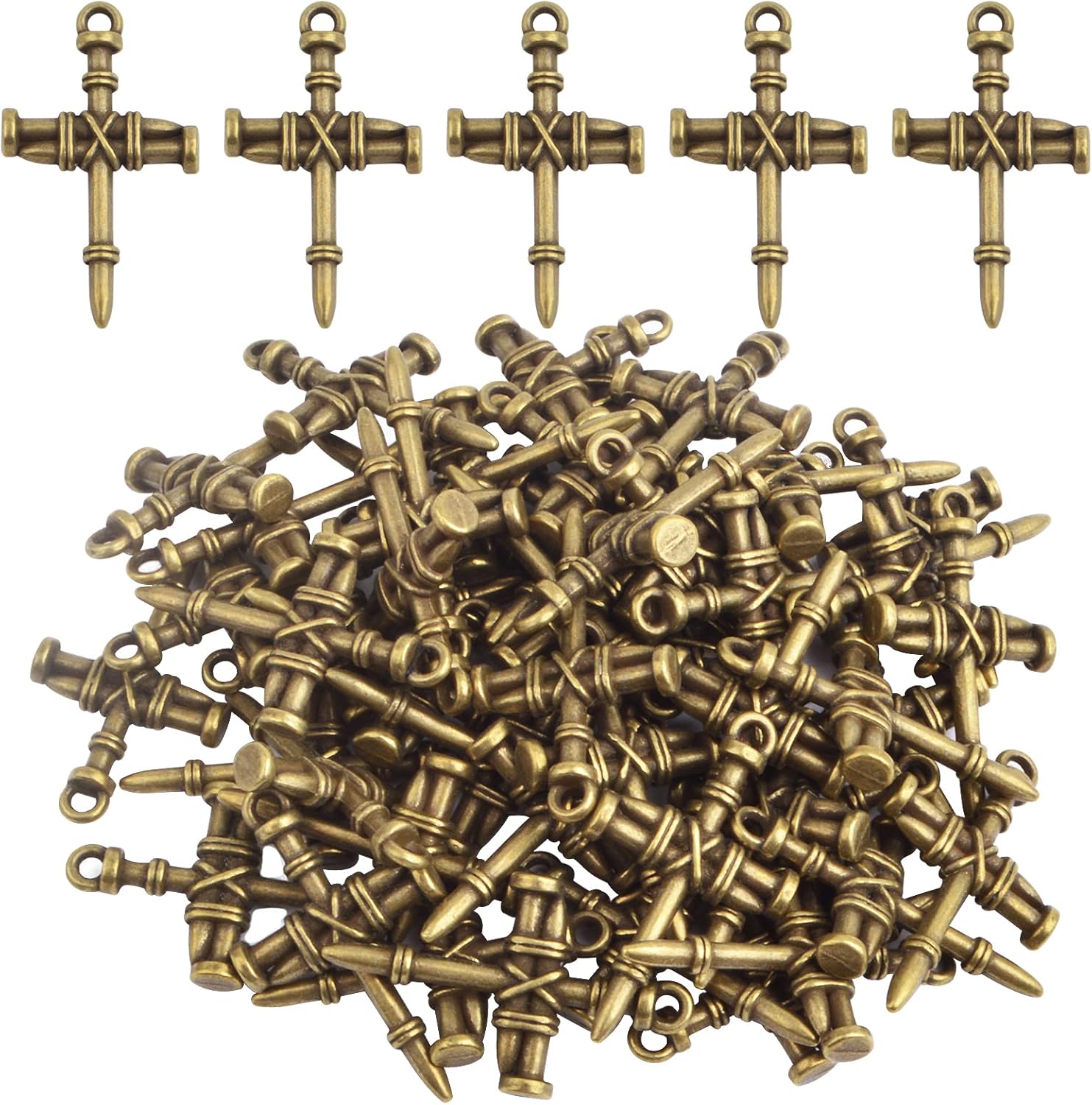 50 dijes de cruz religiosa de bronce antiguo, de aleación vintage, cristiano Jesús, crucifijo, cruz, suministros para manualidades, collares,