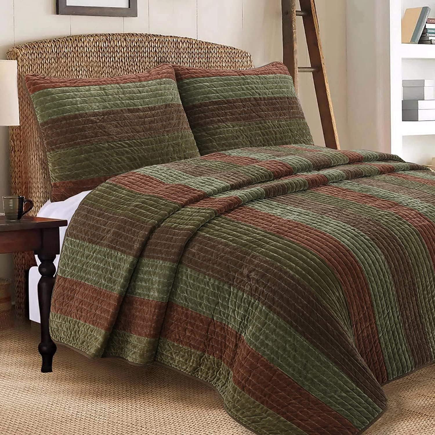 Cozy Line Home Fashions Sanders – Juego de ropa de cama reversible de 100% algodón a rayas.