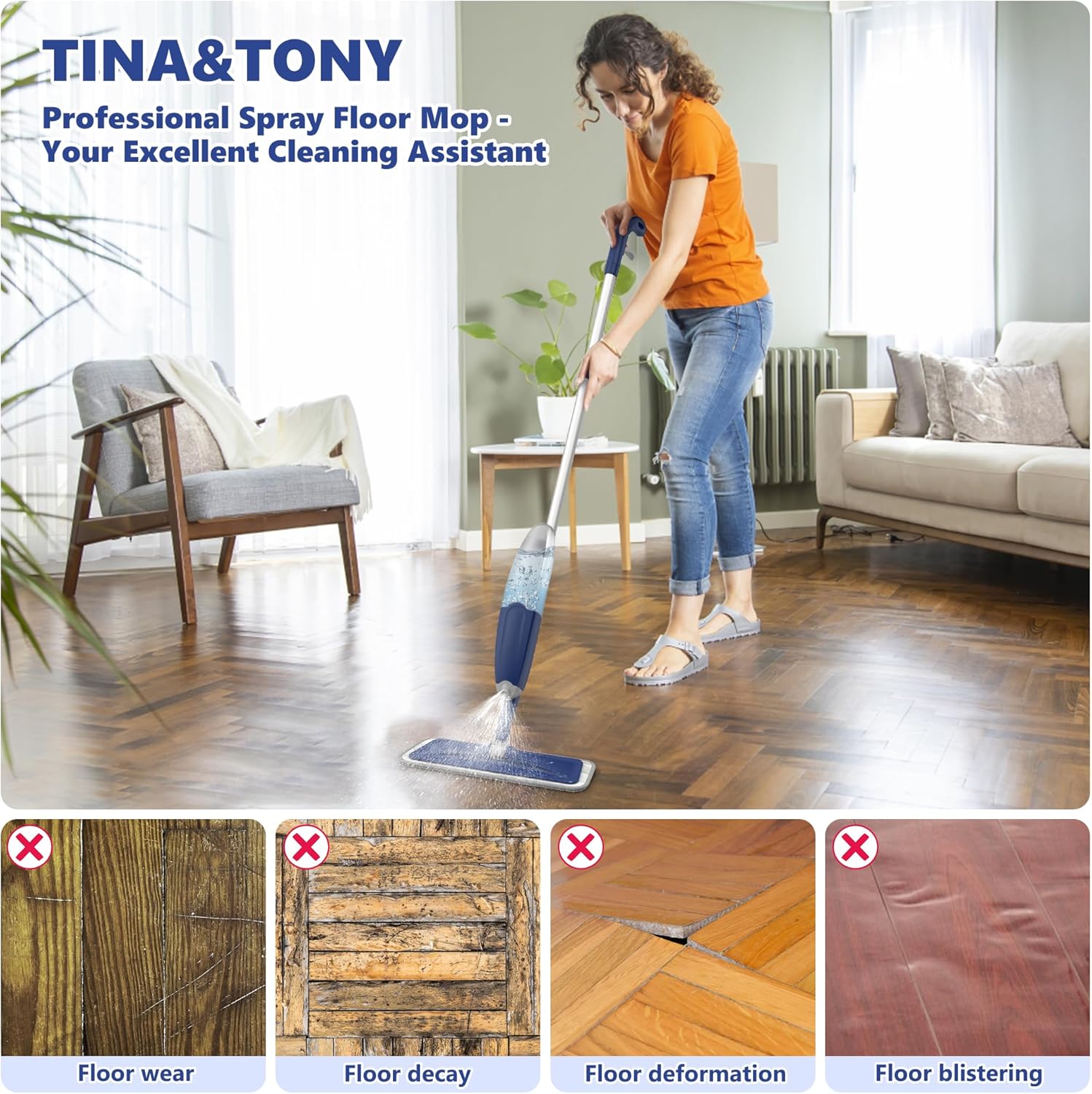 Trapeadores en aerosol para limpieza de pisos, mopa de piso de madera dura, mopa de microfibra húmeda y seca para suelos laminados de madera, mopa