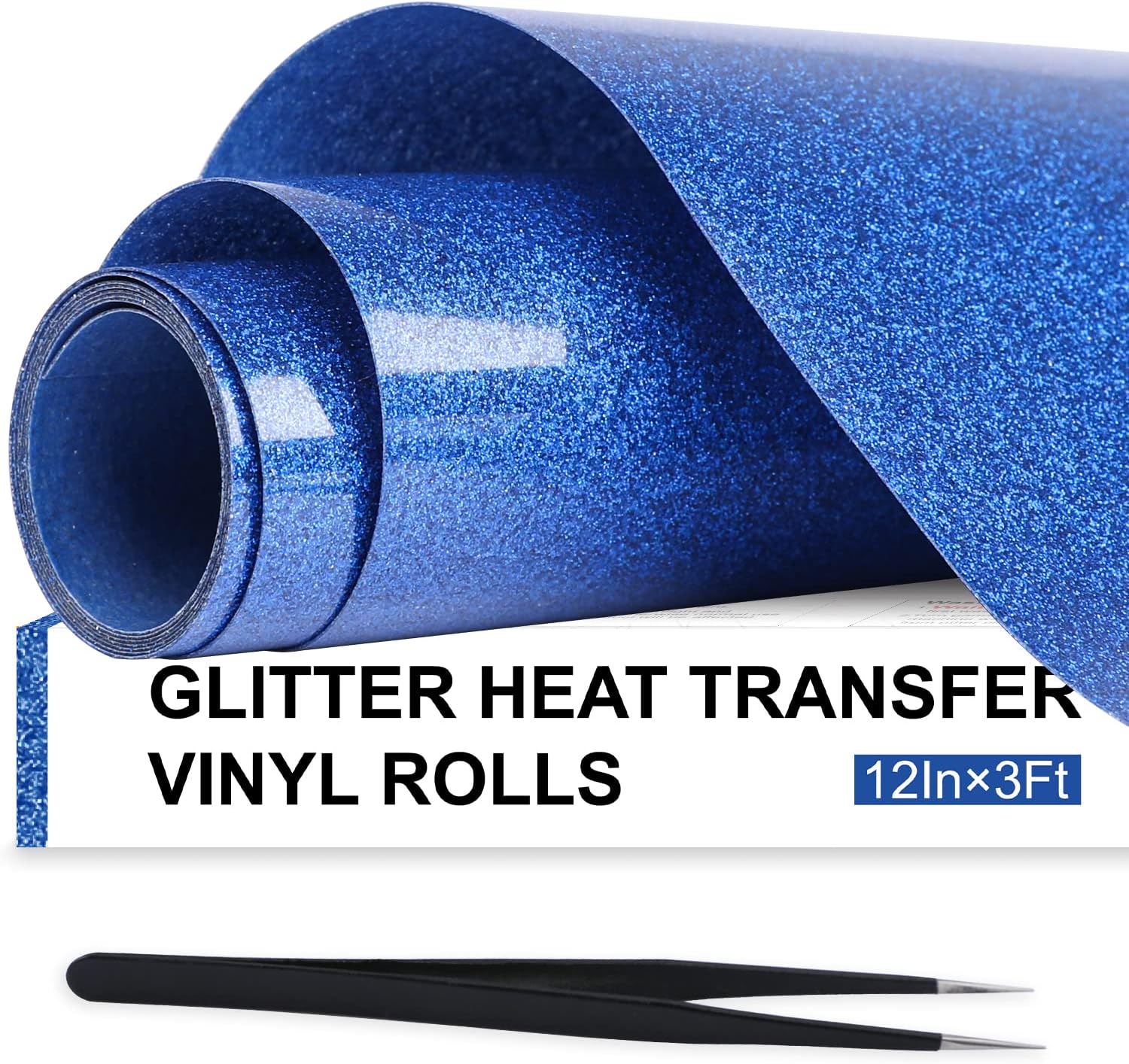 ARHIKY Rollos de vinilo de transferencia de calor HTV con purpurina azul, 12 pulgadas x 3 pies, vinilo HTV con purpurina azul para camisas, vinilo