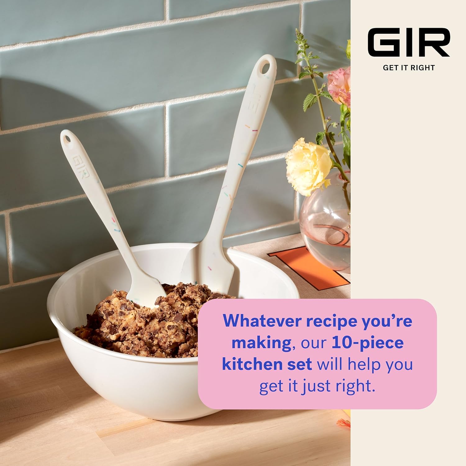 GIR Get It Right – Juego de utensilios de silicona de 10 piezas, cucharón, espátulas, abatible, cucharas, batidor, pelador de patatas y cuchara,