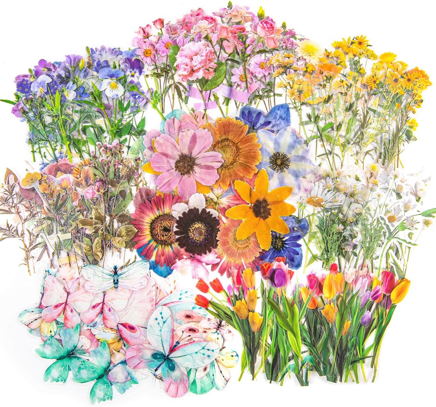 HONGTEYA Juego de 320 calcomanías de mariposa botánica de flores, calcomanías de resina de flores prensadas, calcomanías transparentes estéticas