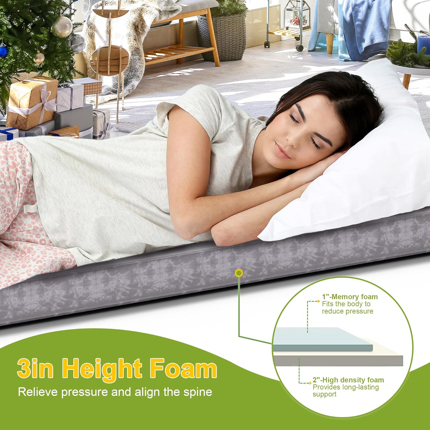 Colchón de espuma viscoelástica portátil enrollable para dormir, colchón de piso de invitados plegable, tapete de espuma ligera para dormir, colchón