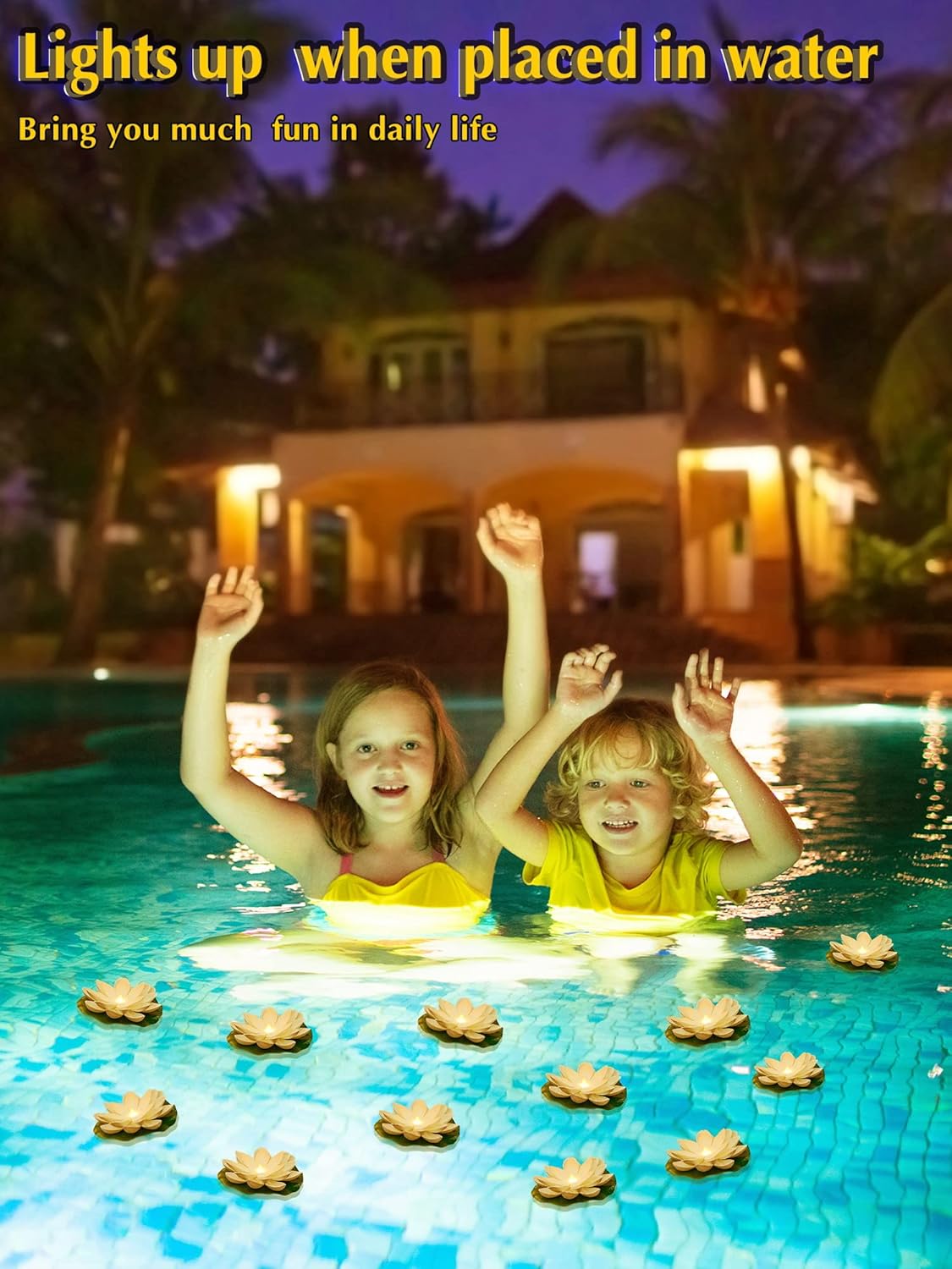 12 luces flotantes para piscina, faroles flotantes LED realistas, funciona con pilas, almohadilla de lirio, vela de flor, accesorios divertidos de