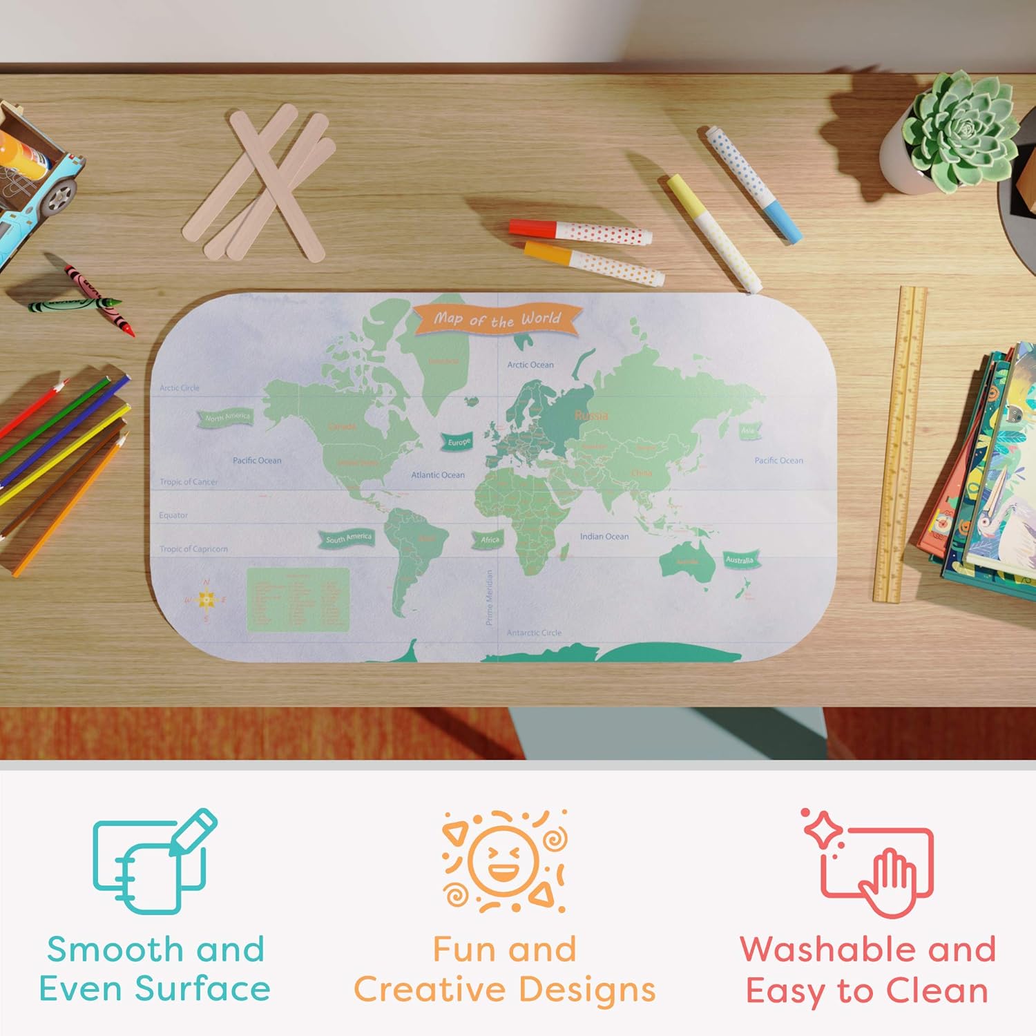 Uncommon Desks Tapete de escritorio para niños, para trabajos escolares, artes y manualidades, divertido tapete de computadora y mouse bloter, funda