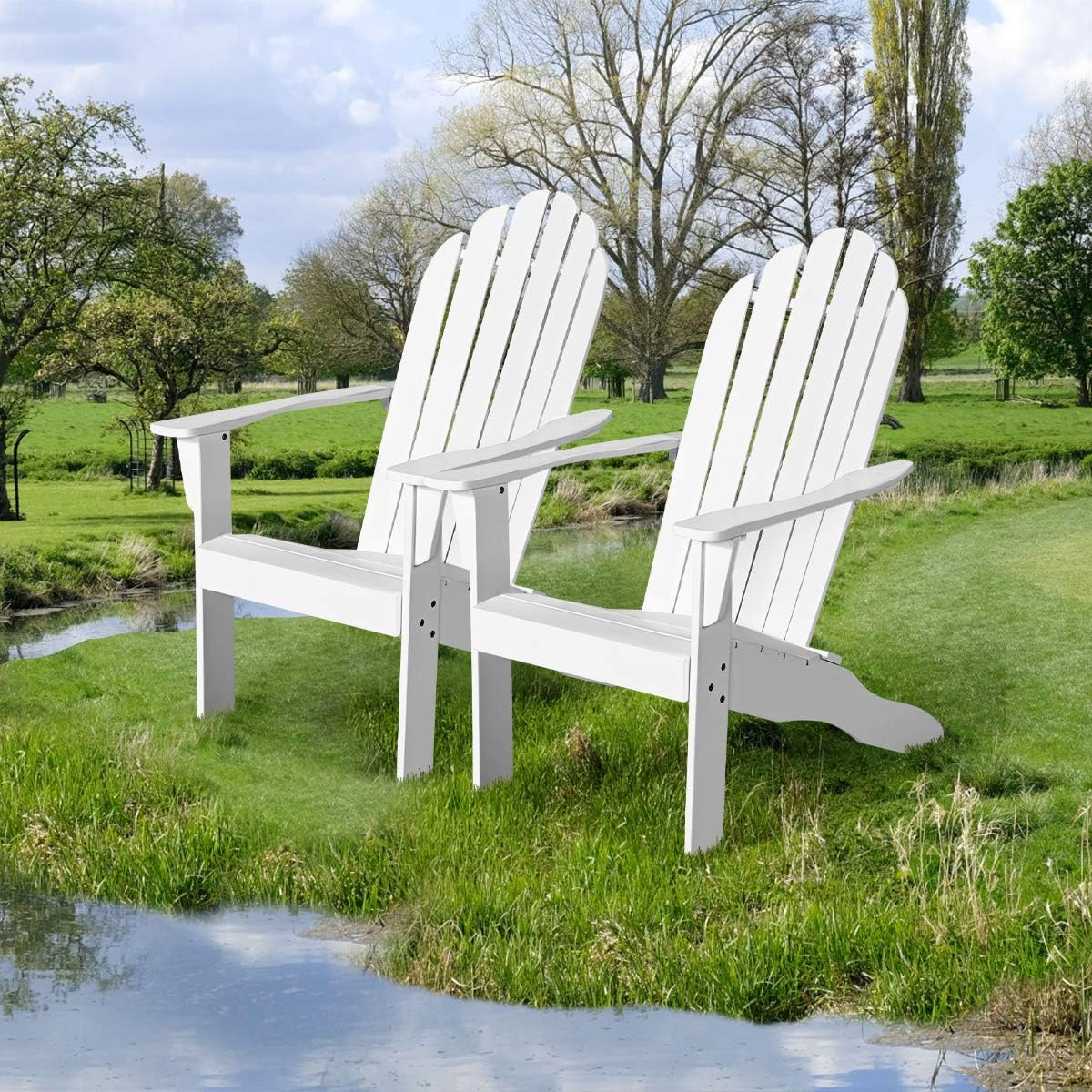 Giantex Adirondack – Silla de madera de acacia para exteriores con capacidad de peso de 350 libras, sillón resistente a la intemperie para patio,
