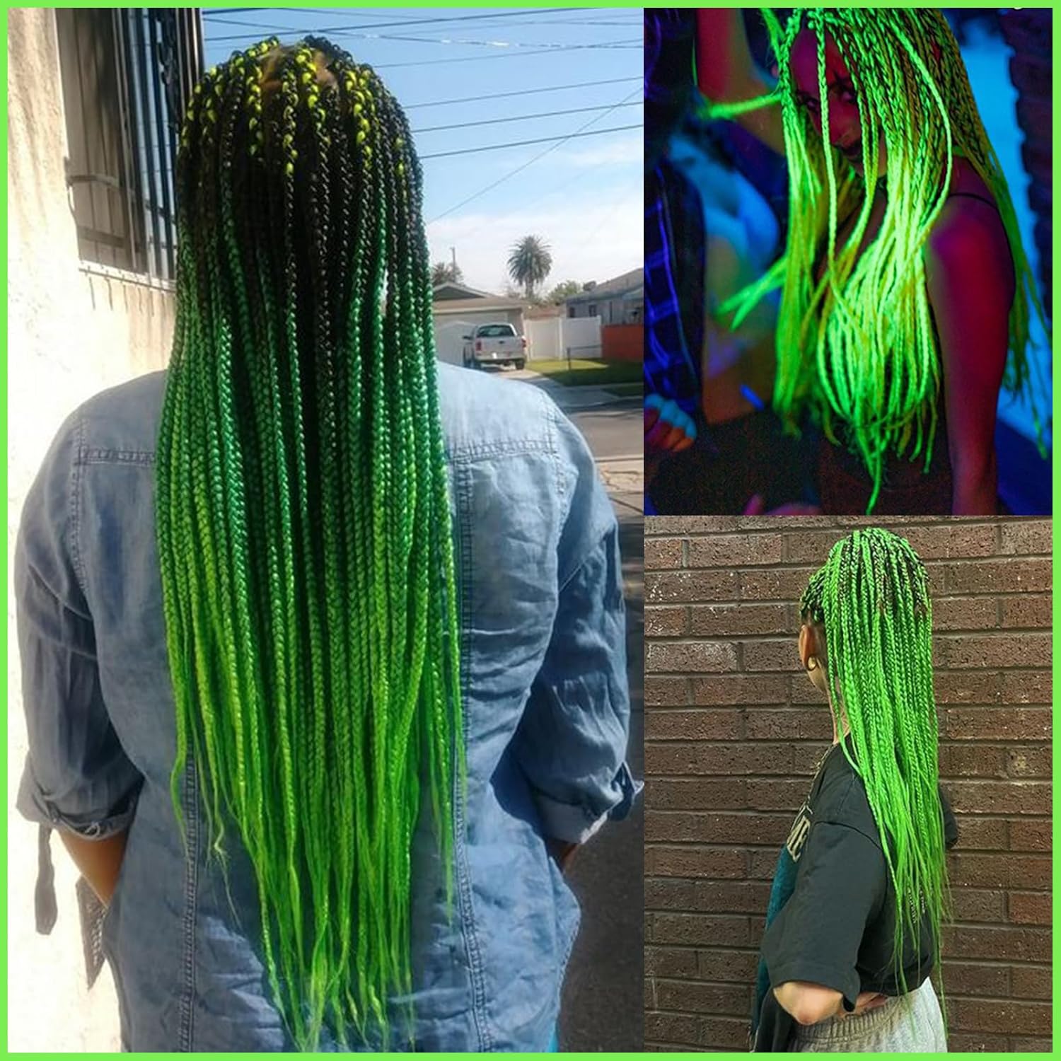 Cabello trenzado preestirado 1bverde neón, extensiones de cabello Kanekalon Box de 26 pulgadas, 6 paquetes de extensiones de cabello trenzado con