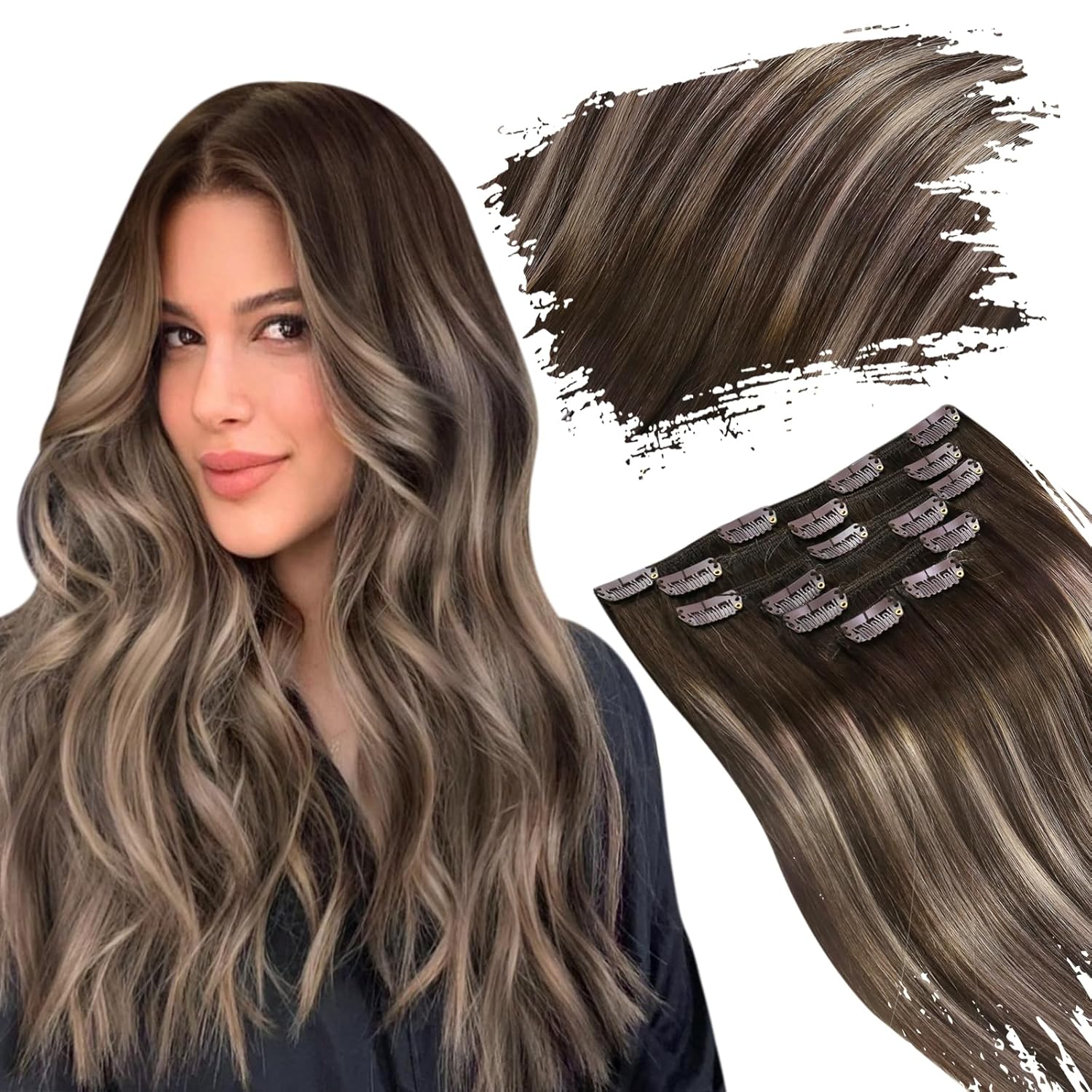 Ugeat – Extensiones de cabello humano real, con clip, 710 unidades, 4.23 onzas