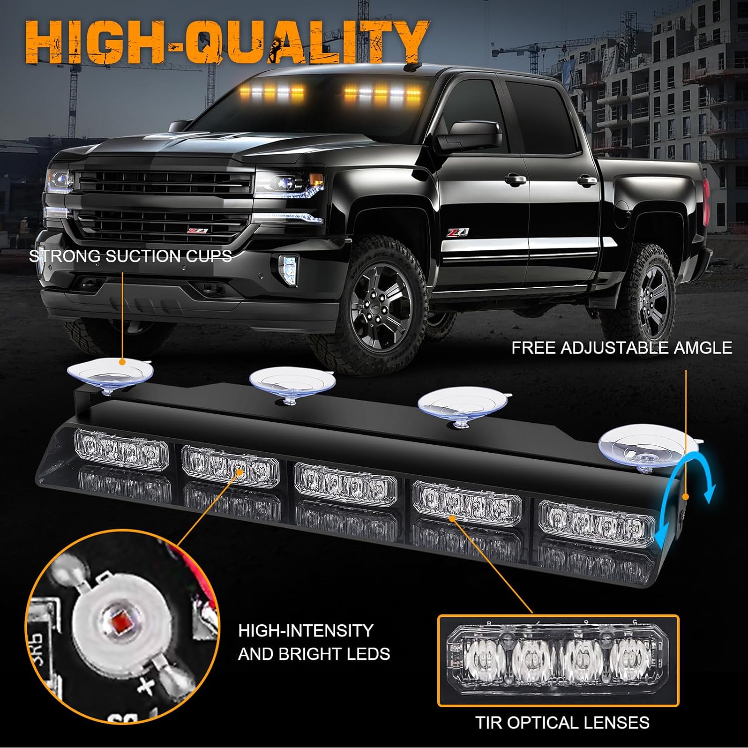 XRIDONSEN 2 luces estroboscópicas de emergencia de 17 pulgadas para camiones, luces interiores delanterastraseras para parabrisas delanterotrasero,