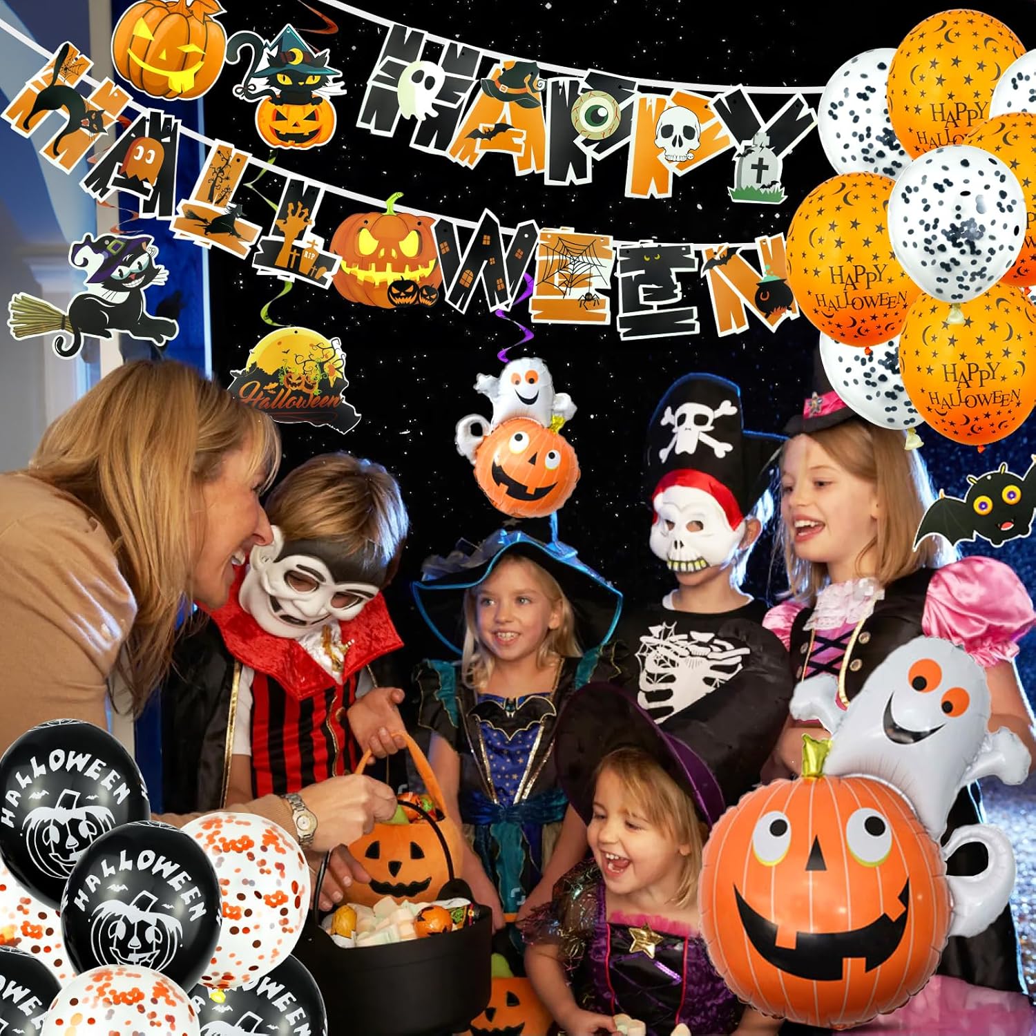 (62 piezas) Decoraciones de fiesta de Halloween para interiores, juego de decoración de globos de Halloween, decoración de globos para porche de