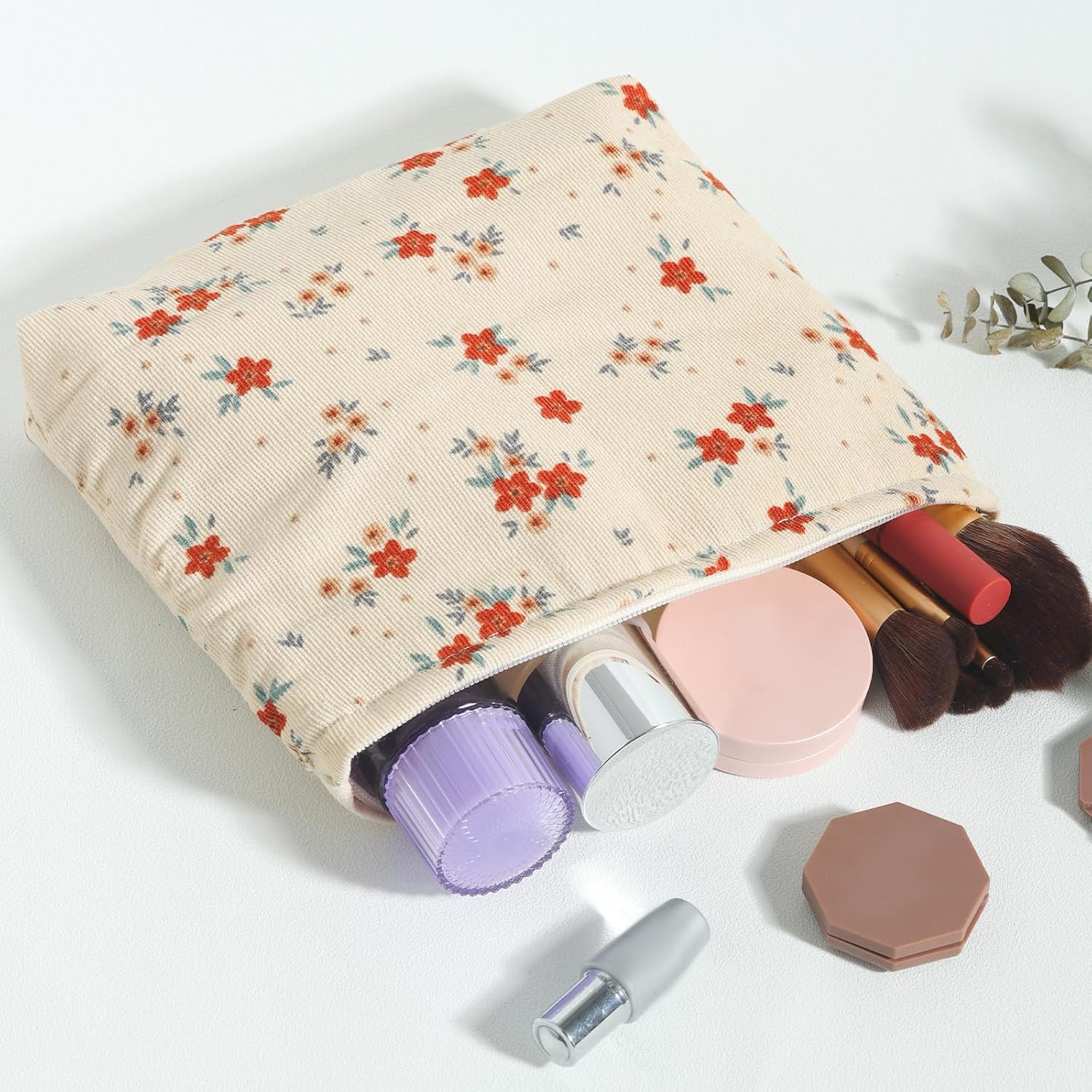 MHDGG Bolsa de maquillaje para mujer, bolsa de cosméticos floral de gran capacidad, bolsas de maquillaje, bolsas de maquillaje para mujer, bolsos de