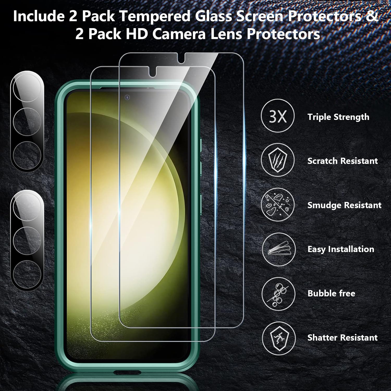 SPIDERCASE Funda diseñada para Samsung Galaxy S23, protección contra caídas de grado militar de 10 pies, paquete de 2 protector de pantalla de