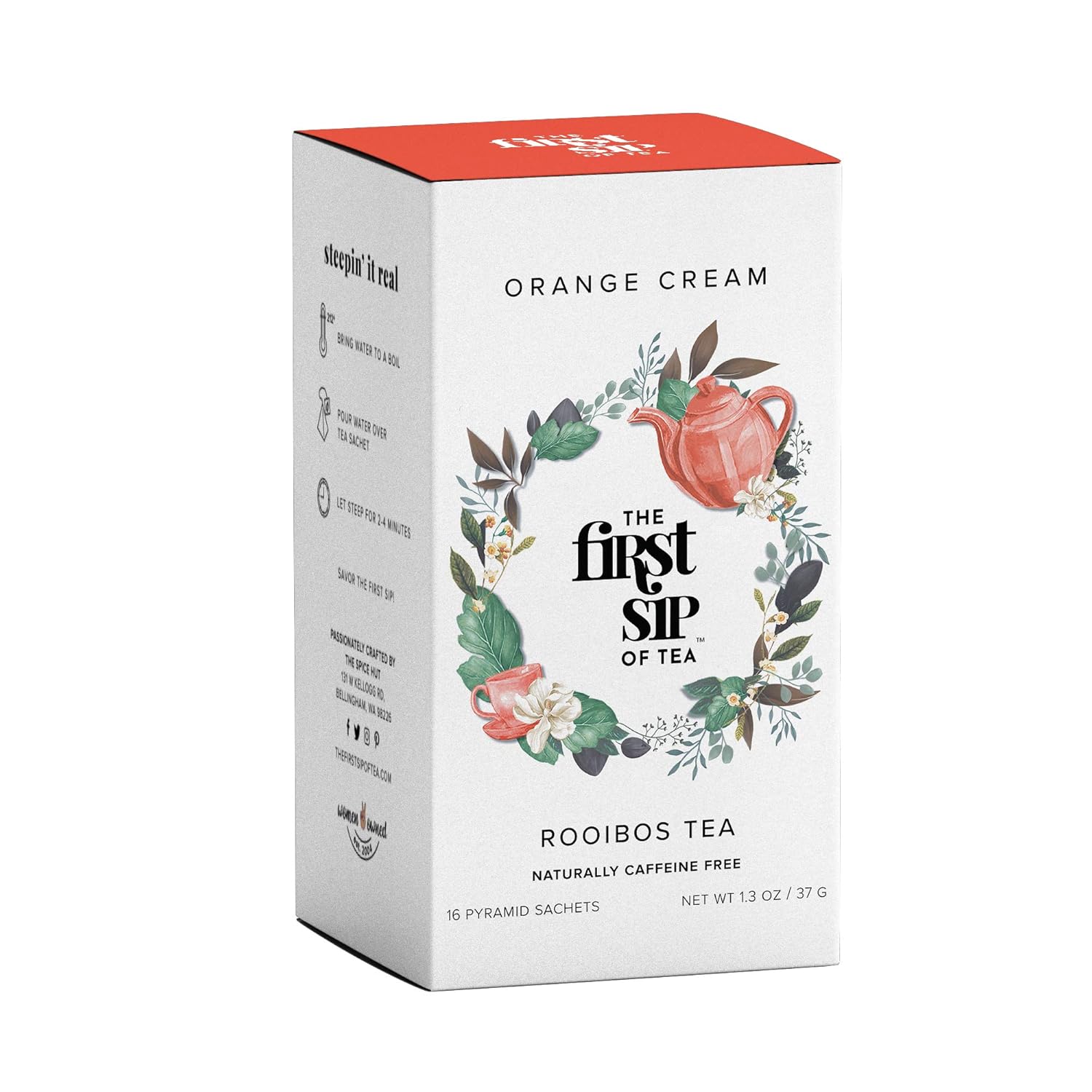 Rooibos de crema de naranja, bolsas de té, vainilla y naranja, sin cafeína, antioxidantes, té caliente y helado – 16 tazas  The Spice Hut, primer