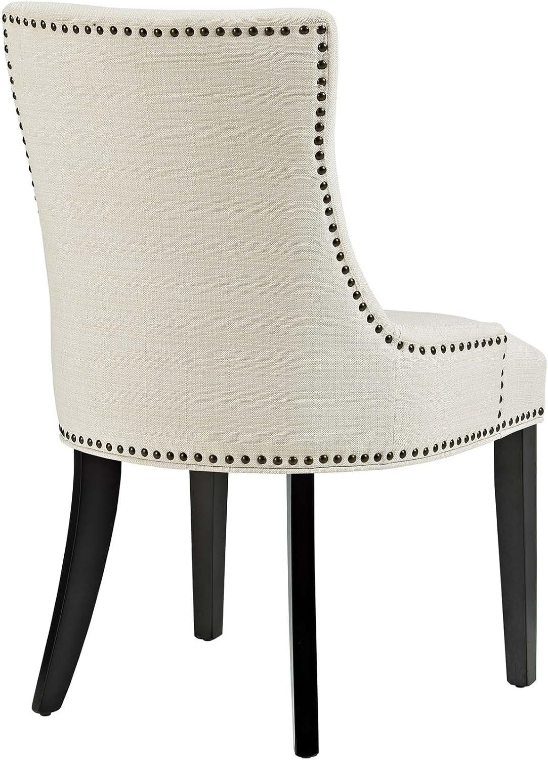 Modway Marquis – Silla auxiliar Parsons moderna y elegante tapizada de tela con ribete de clavos y patas de madera, juego de 2, color beige