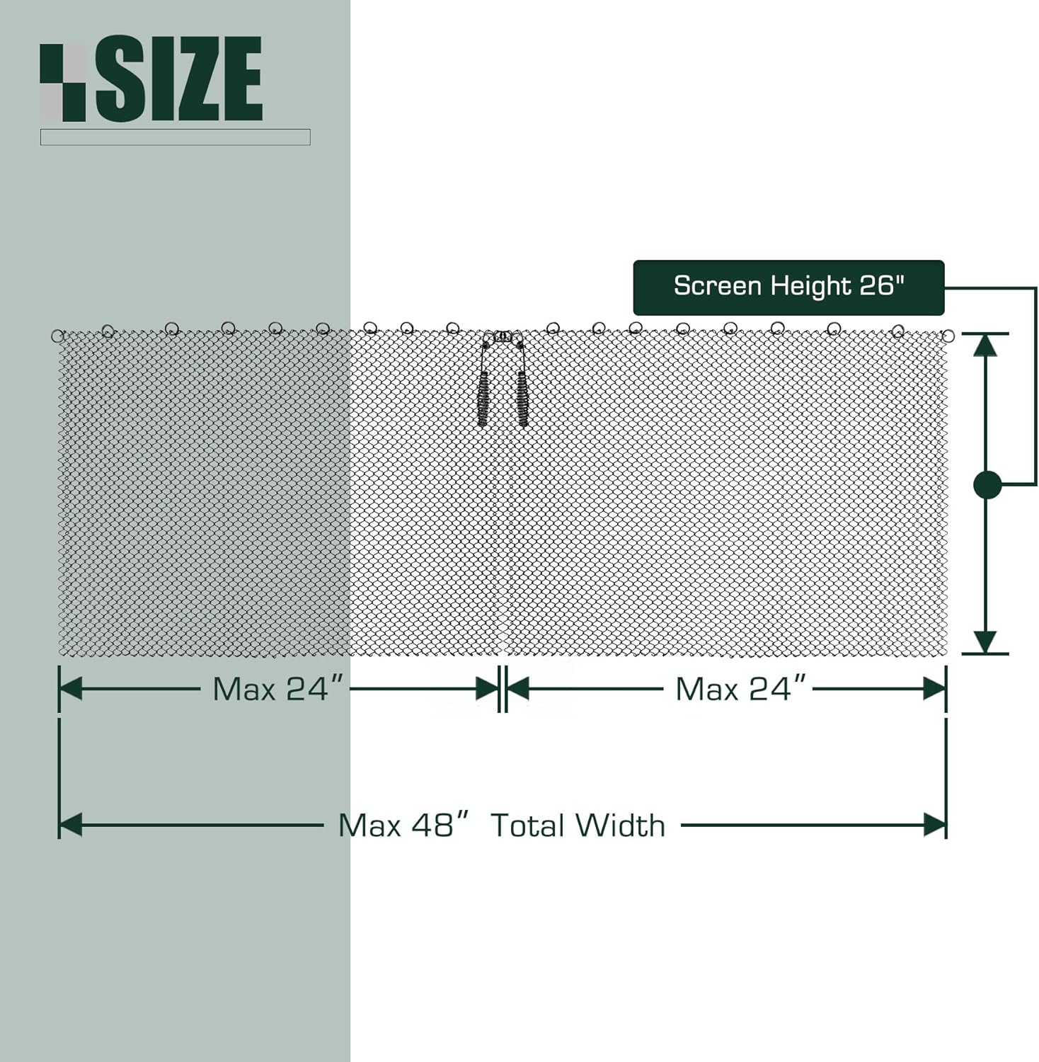 Cortina de malla para chimenea de 26 x 24 pulgadas, cortina de repuesto para chimenea, cadena decorativa de protección contra chispas, embalaje de
