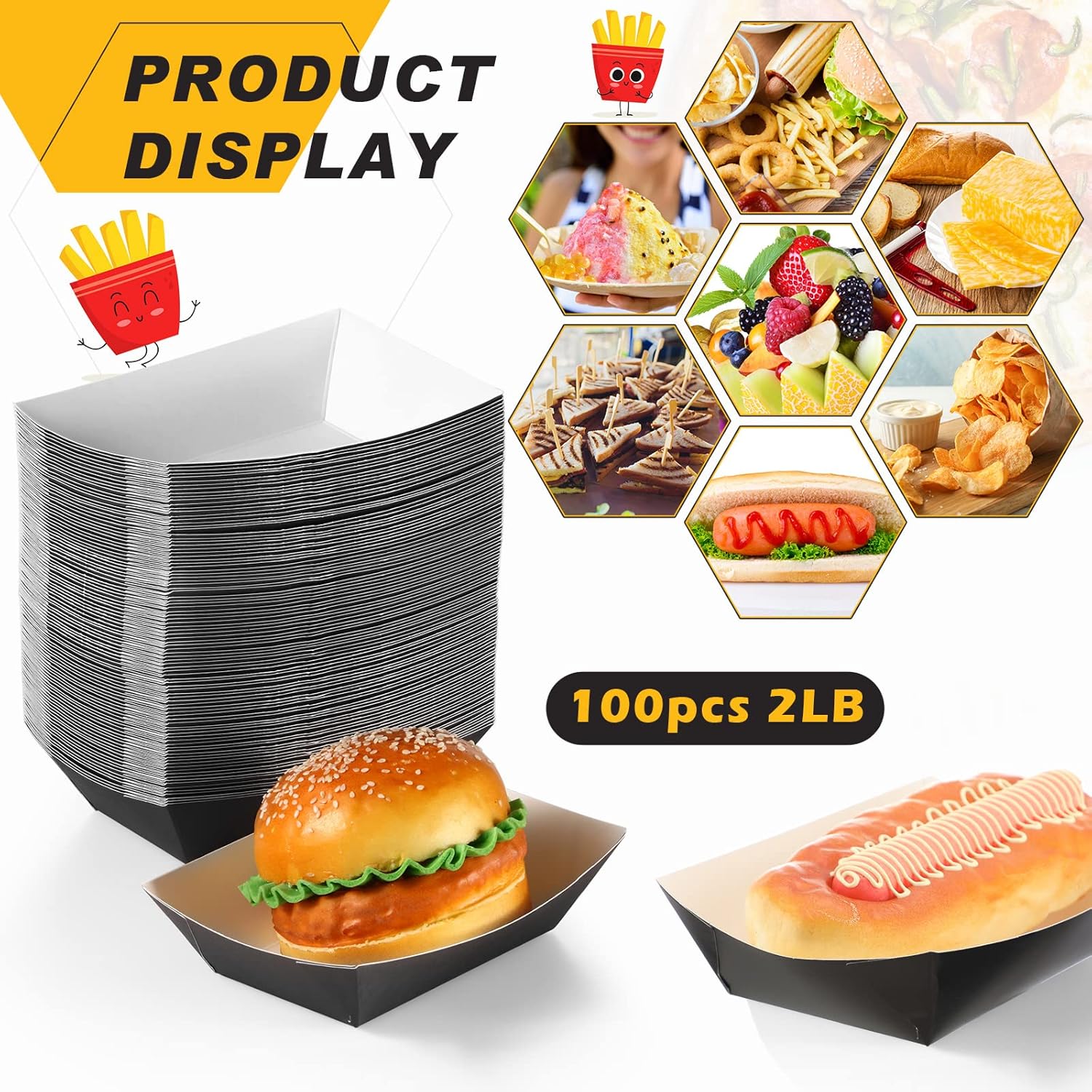 Yinkin 100 bandejas de papel de 3 libras, bandejas desechables para nachos de papel kraft para tacos, concesión, Halloween, suministros de fiesta de