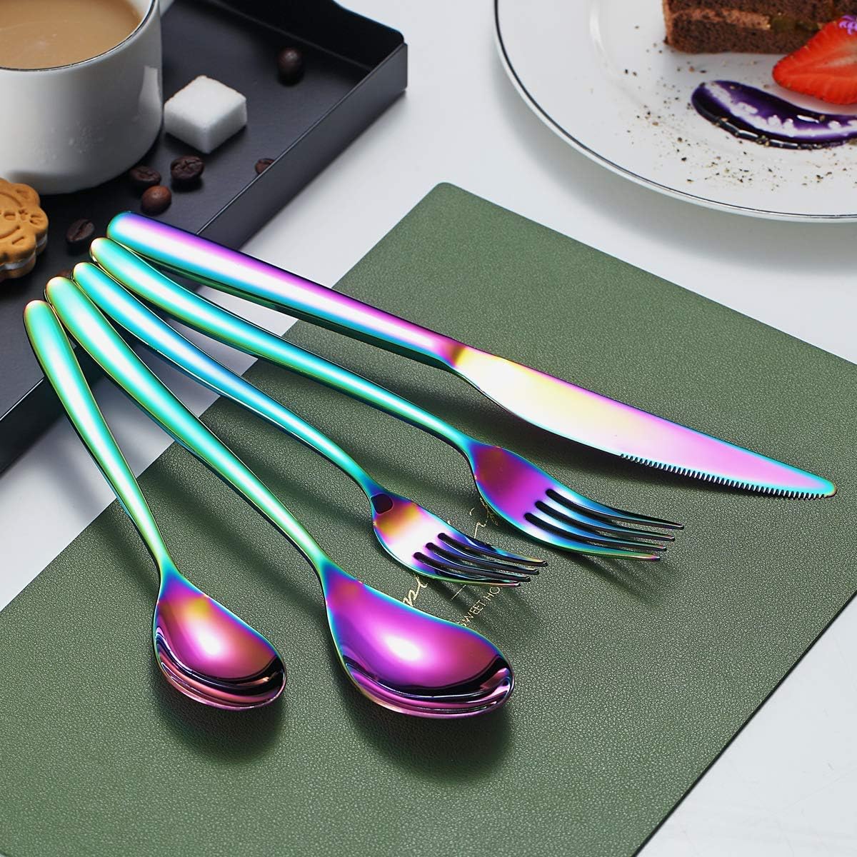HOMQUEN Juego de cubiertos arcoíris de 40 piezas, juego de cubiertos de arcoíris para 8, juego de cubiertos de acero inoxidable para cocina,
